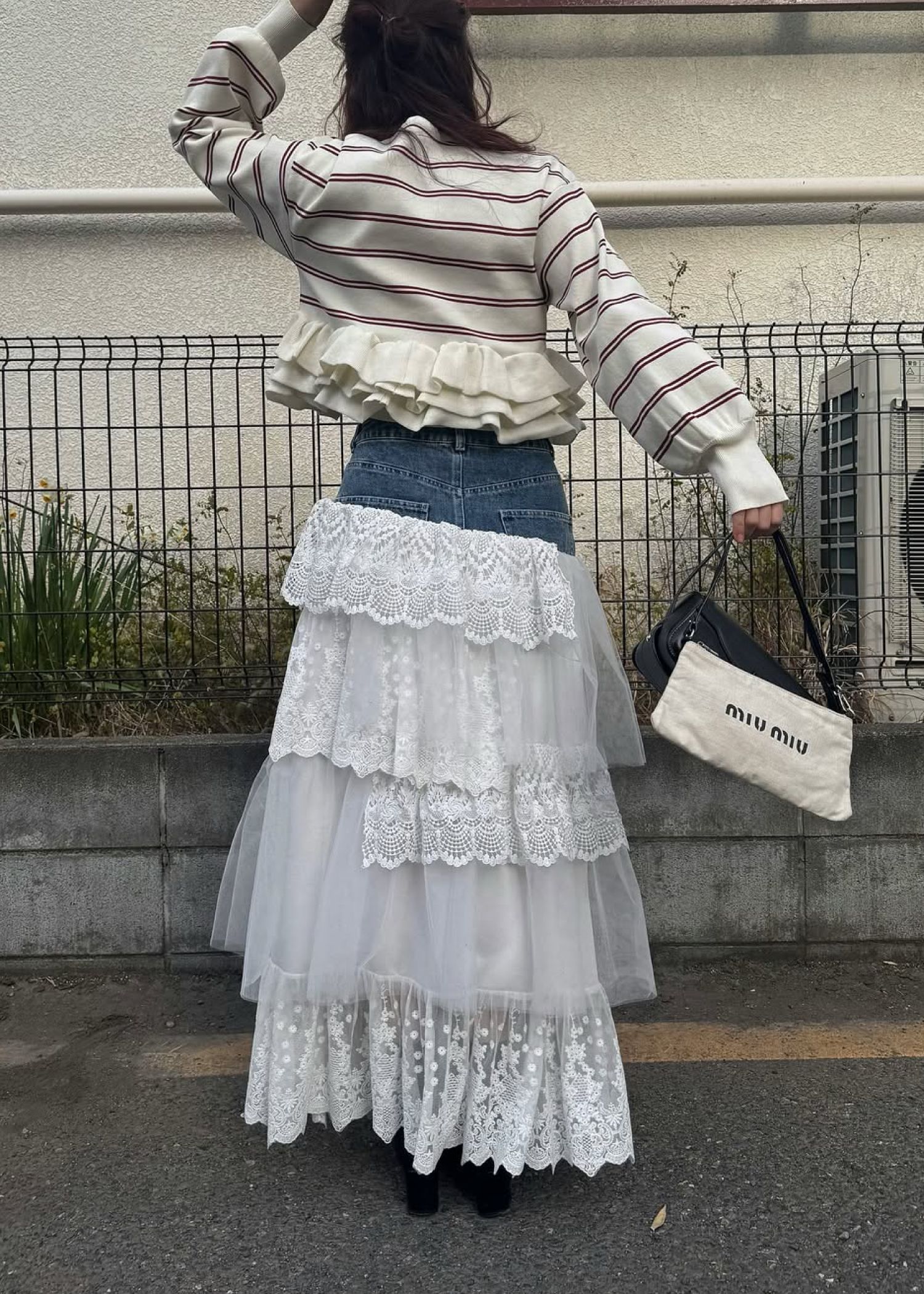 hem ruffle frill knit cardigan