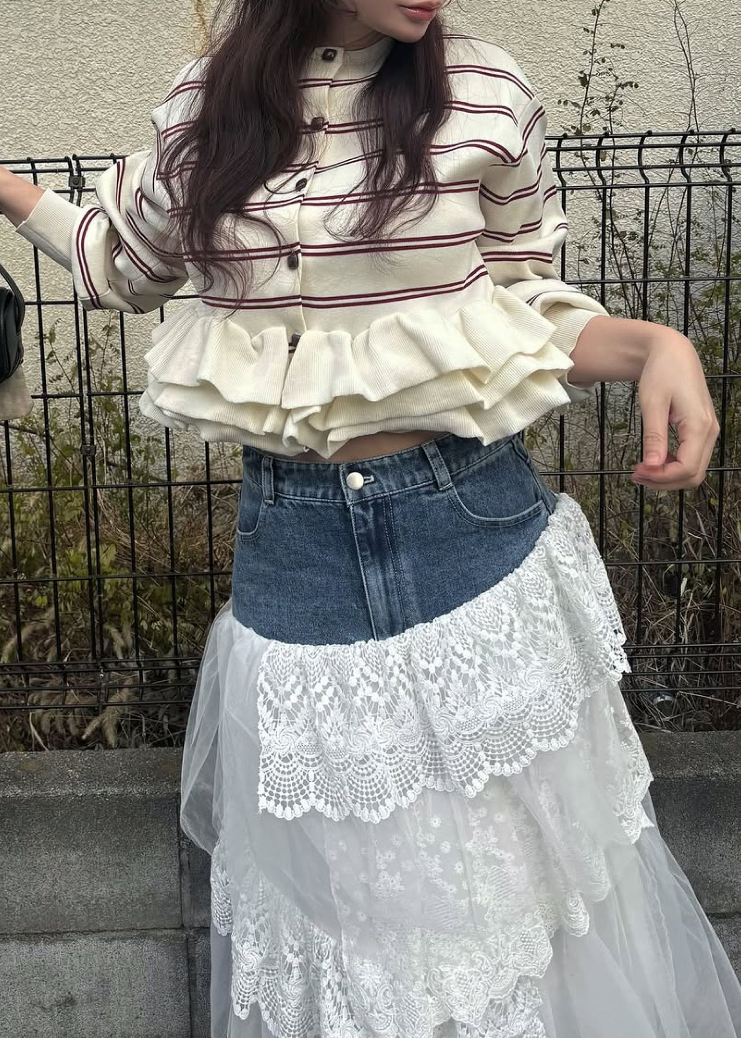 hem ruffle frill knit cardigan