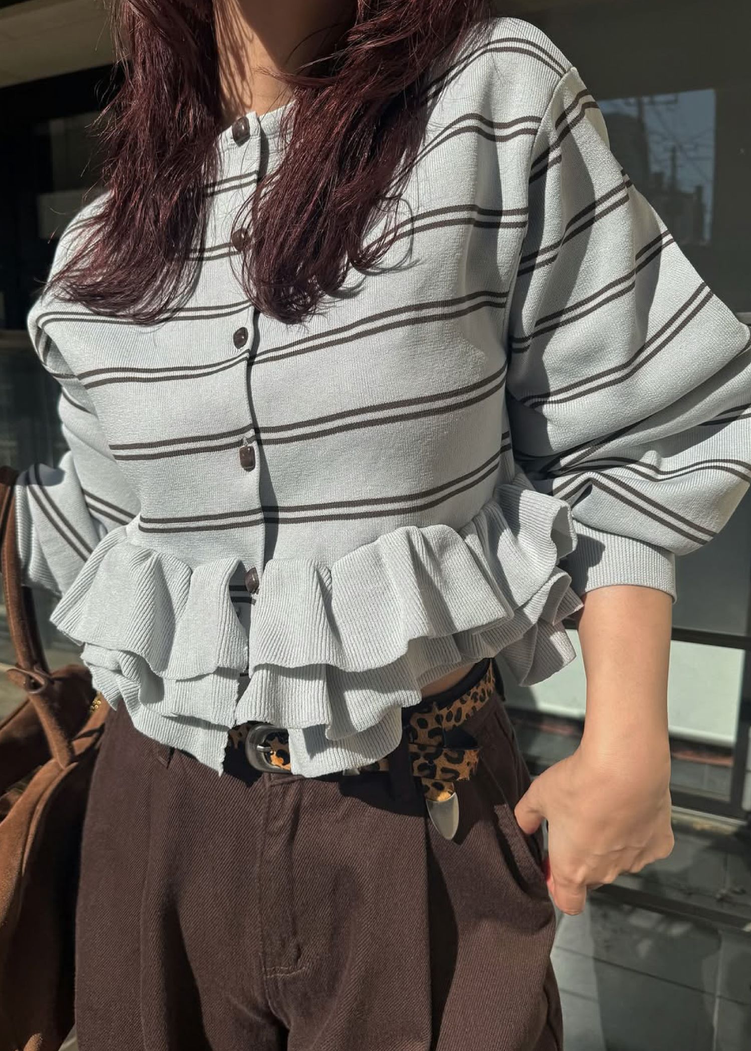 hem ruffle frill knit cardigan