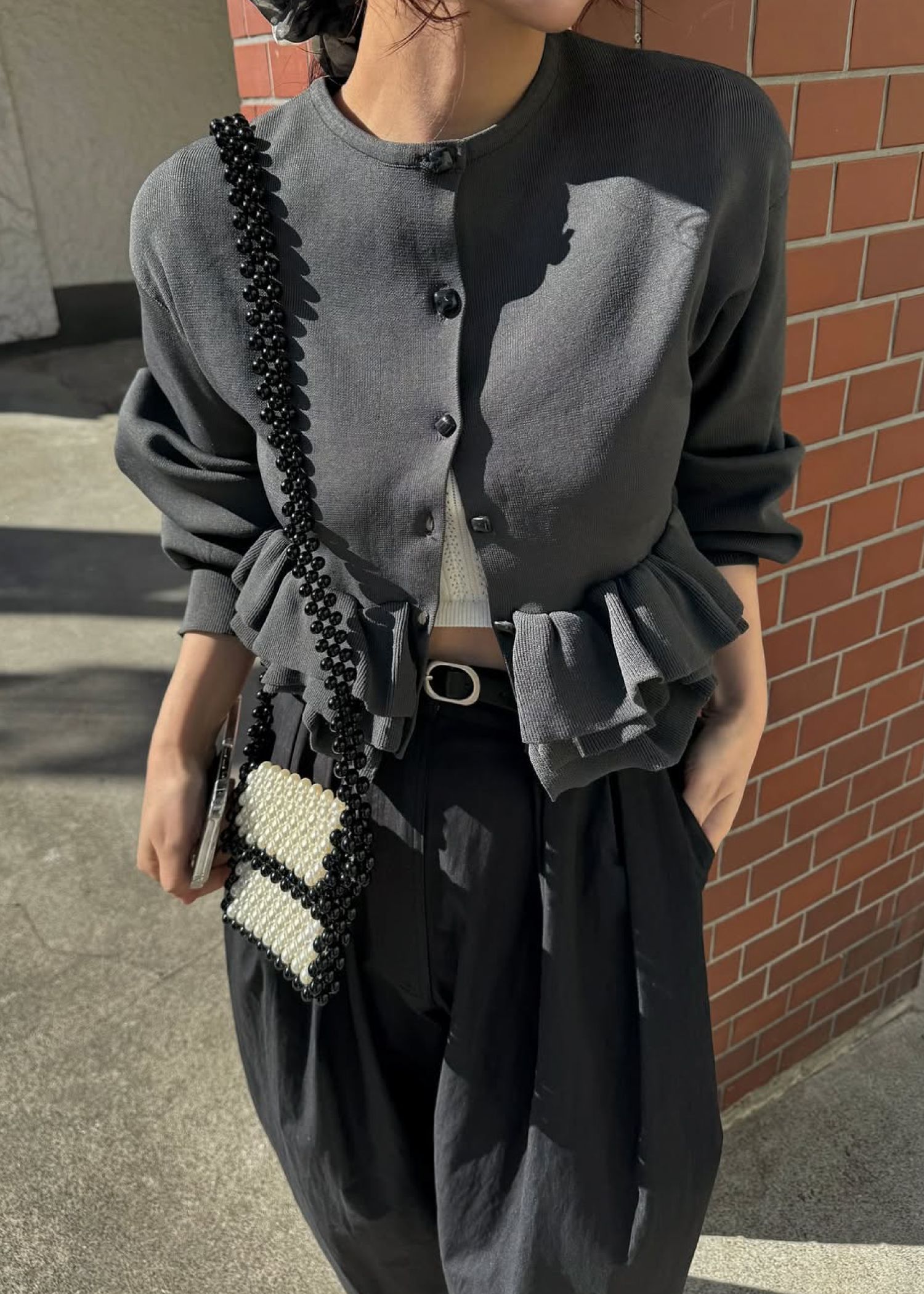 hem ruffle frill knit cardigan