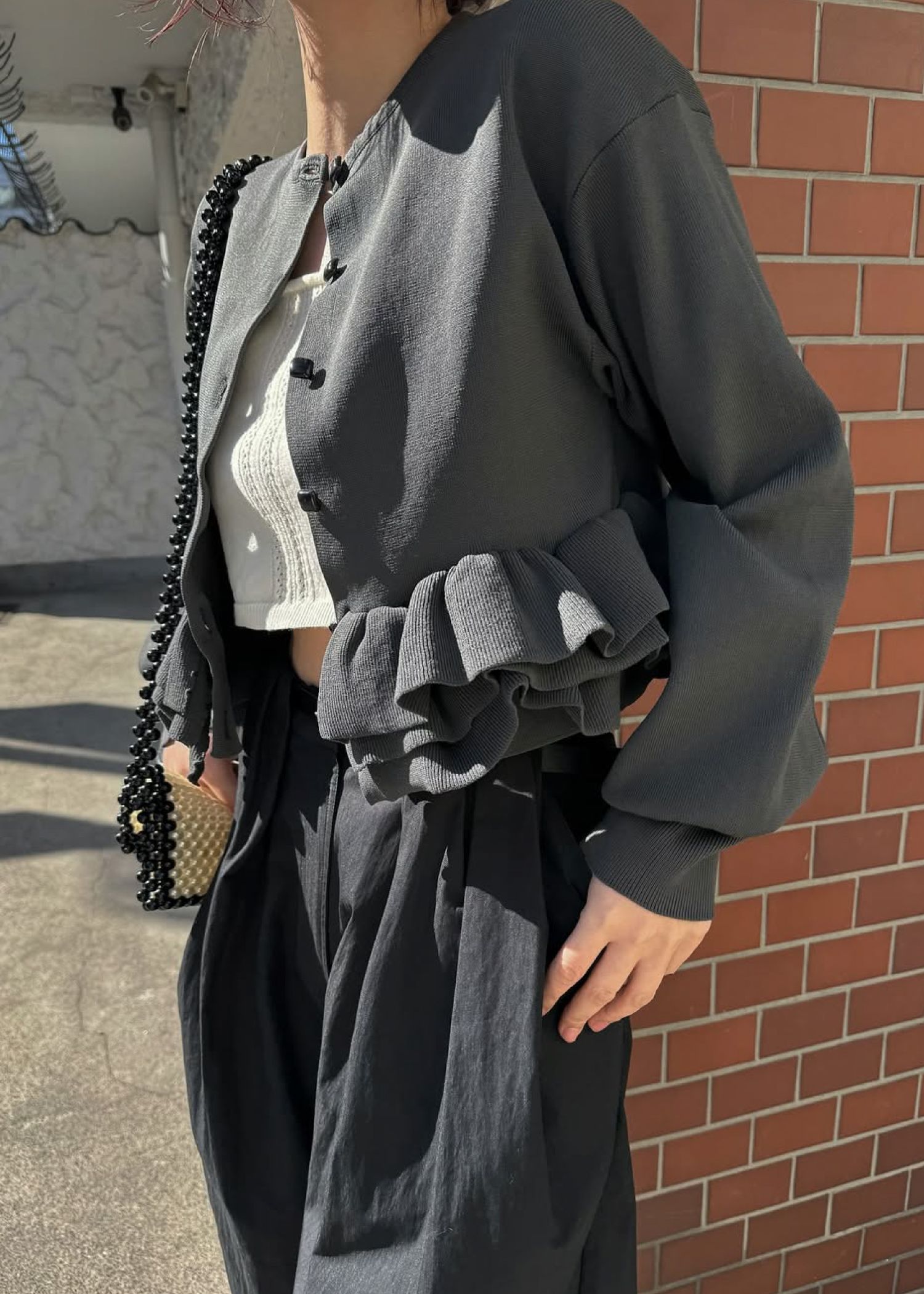 hem ruffle frill knit cardigan