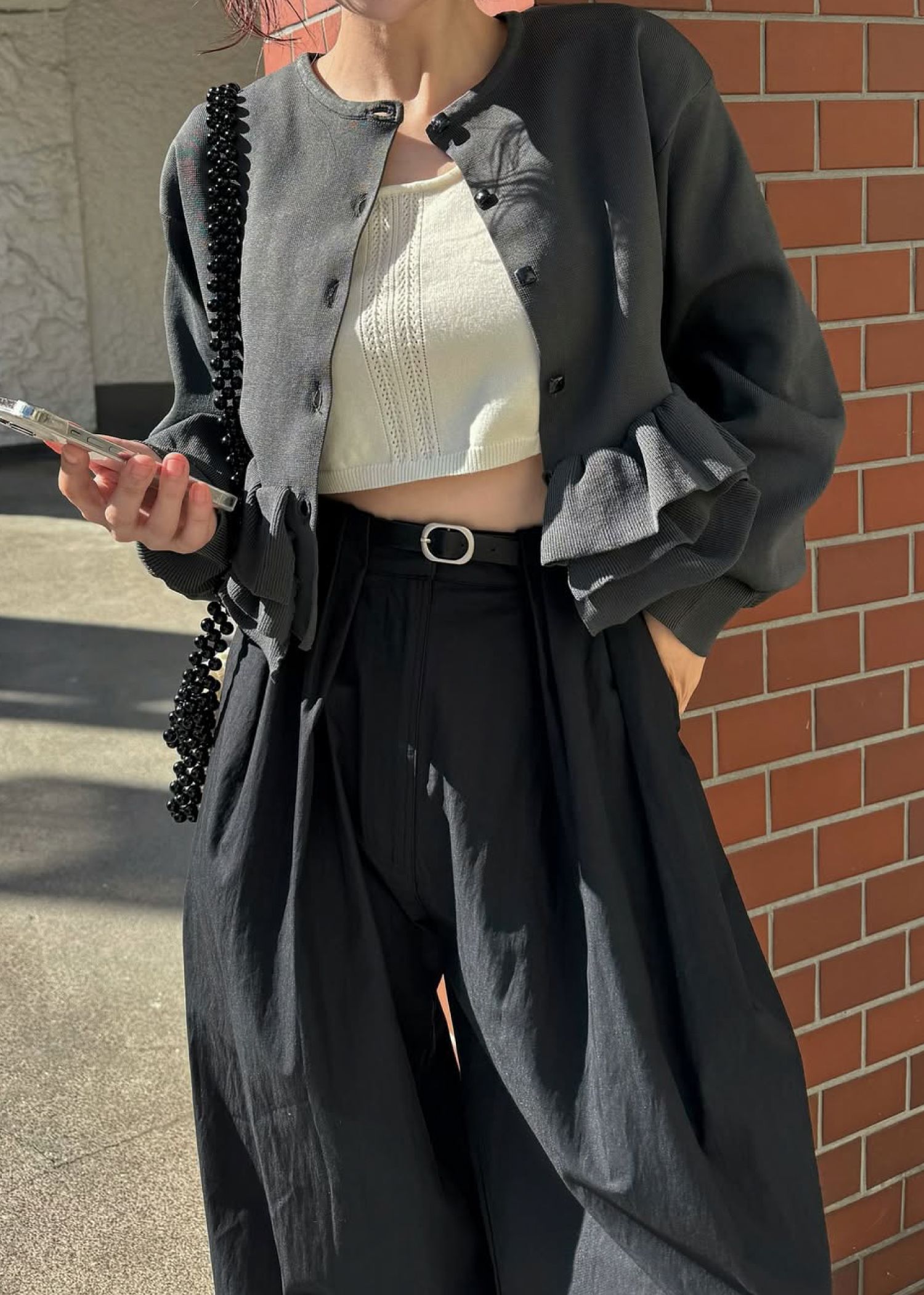 hem ruffle frill knit cardigan