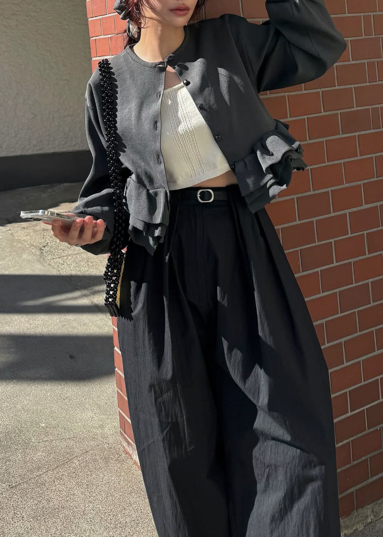 hem ruffle frill knit cardigan