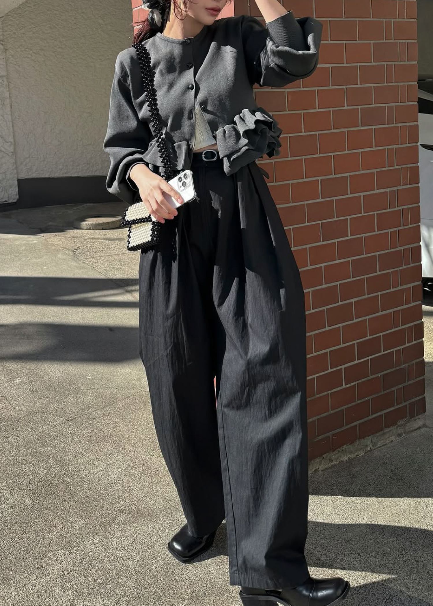 hem ruffle frill knit cardigan