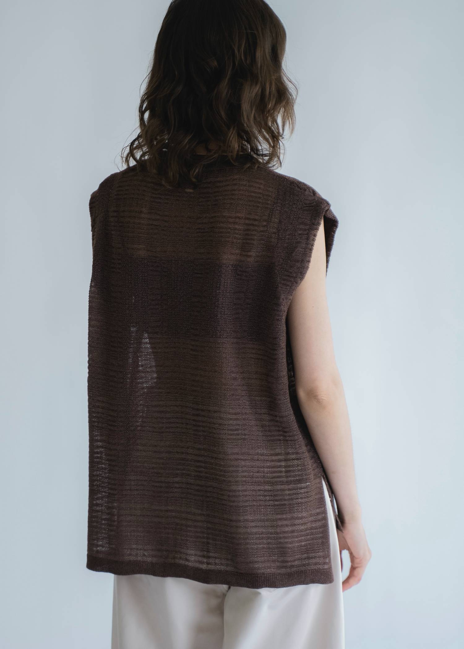 sheer check pattern knit tank