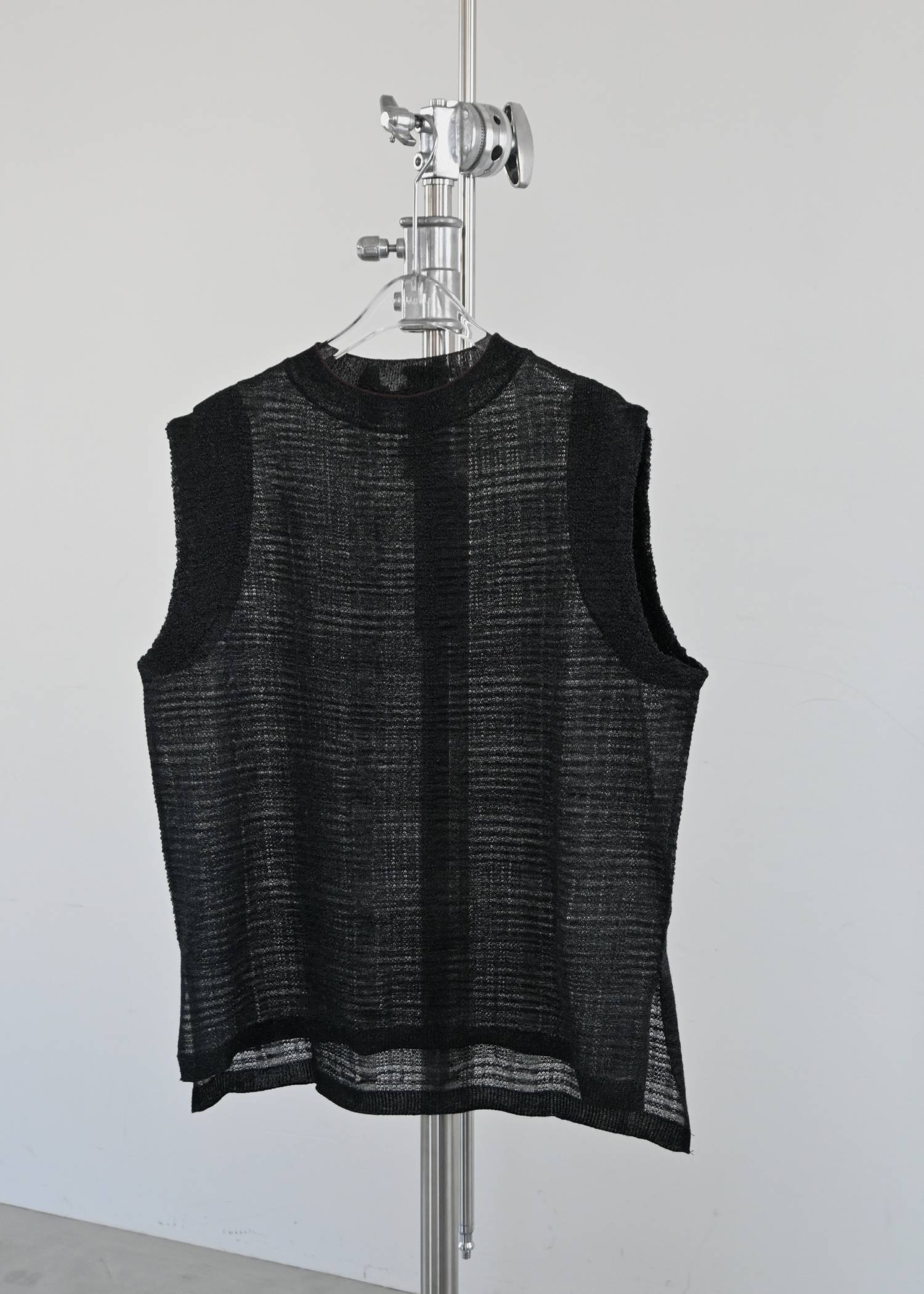 sheer check pattern knit tank