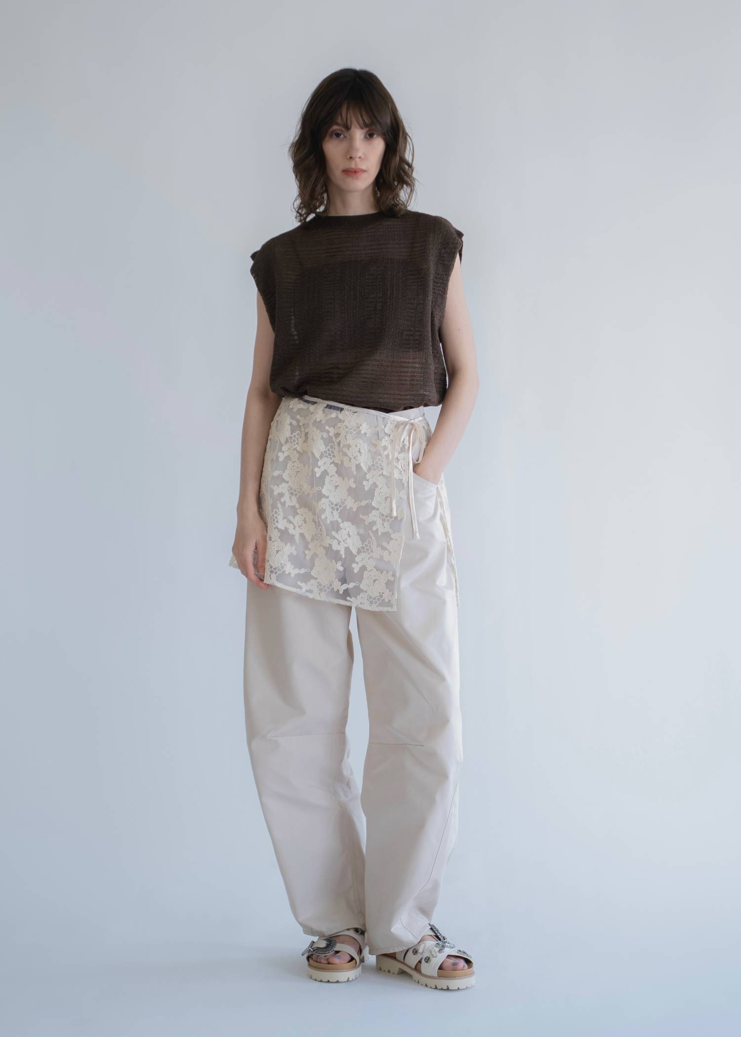 sheer check pattern knit tank