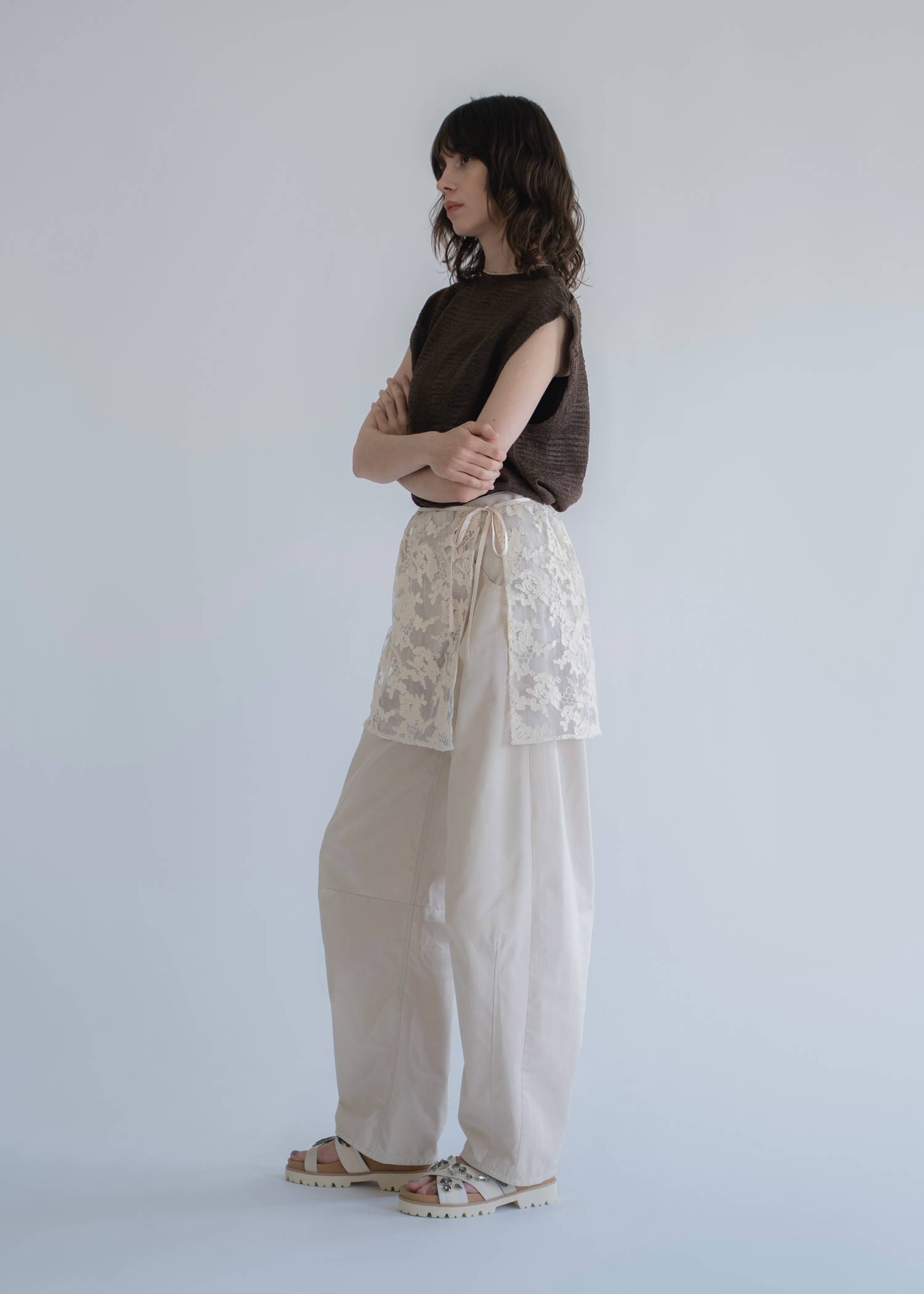 sheer check pattern knit tank