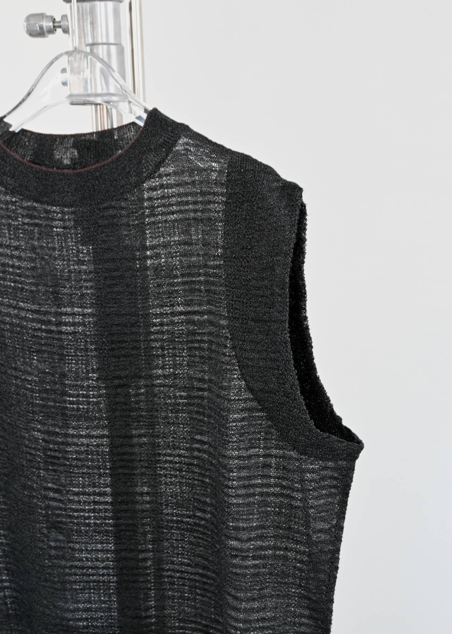 sheer check pattern knit tank