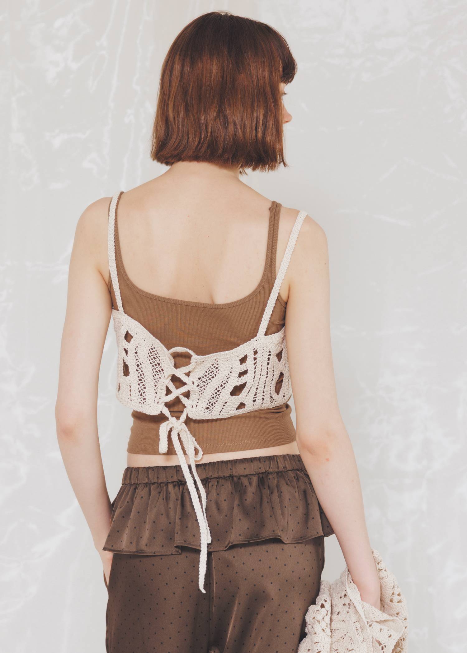 crochet multi panel knit camisole