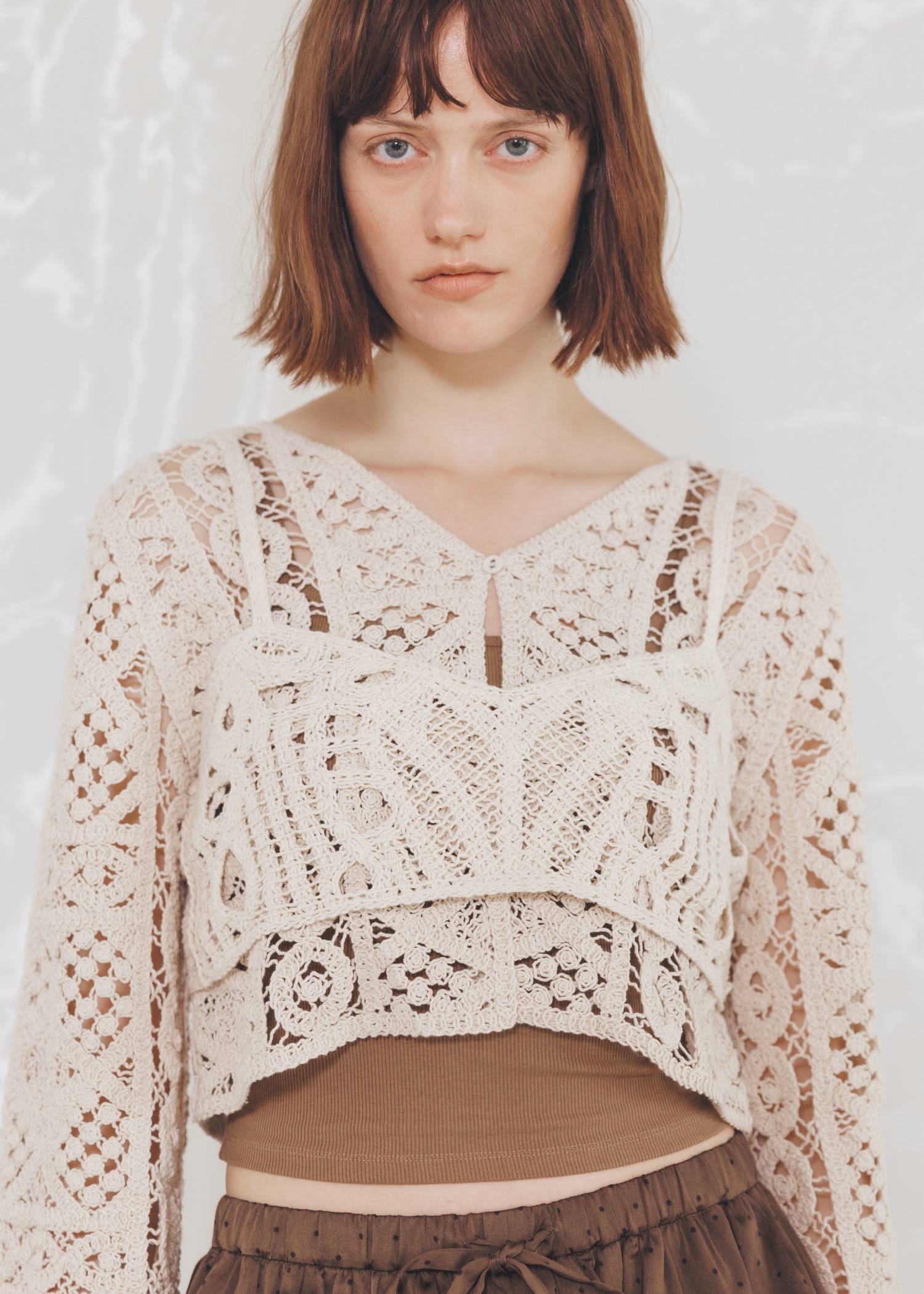 crochet multi panel knit camisole