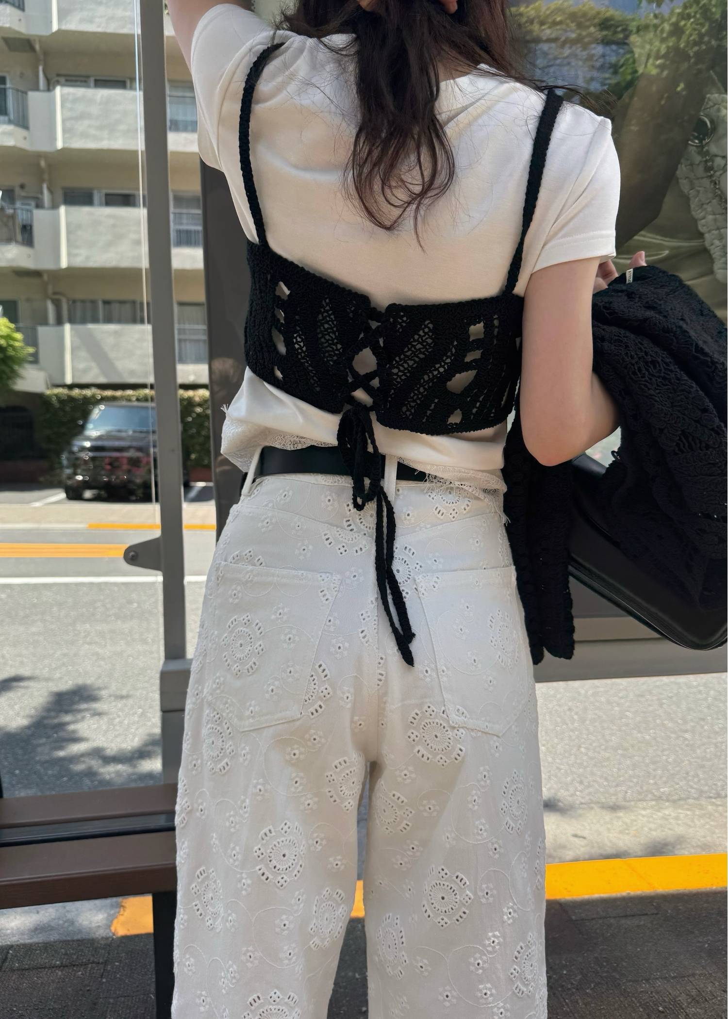 crochet multi panel knit camisole