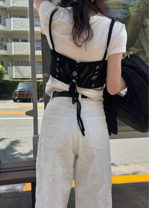 crochet multi panel knit camisole