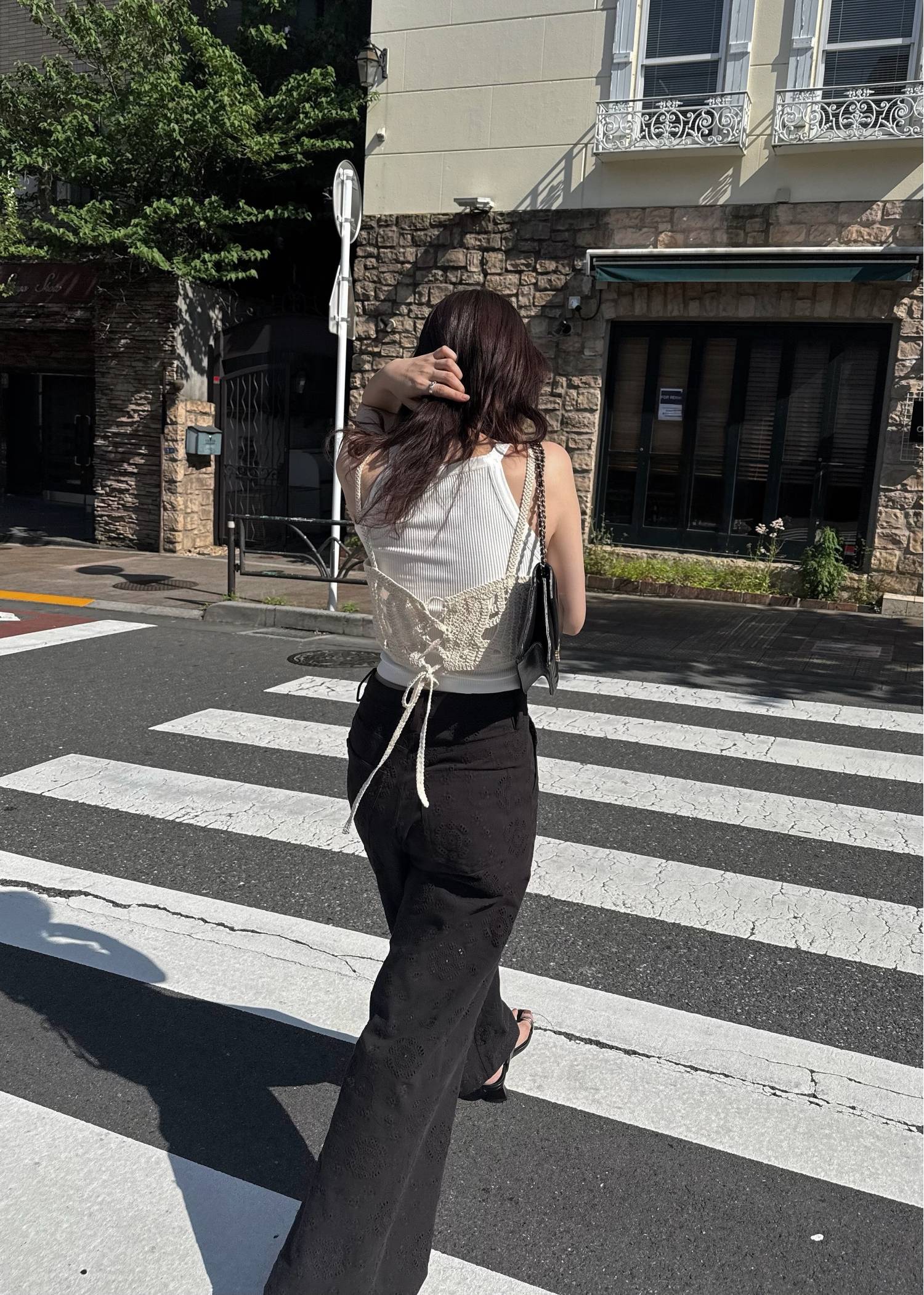 crochet multi panel knit camisole