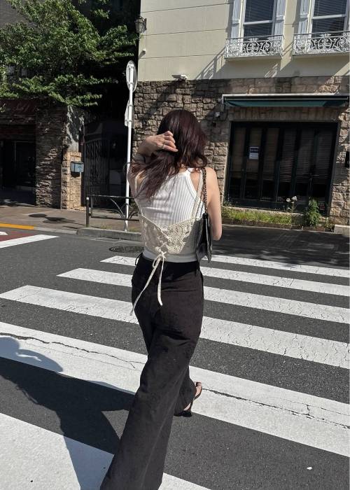 crochet multi panel knit camisole