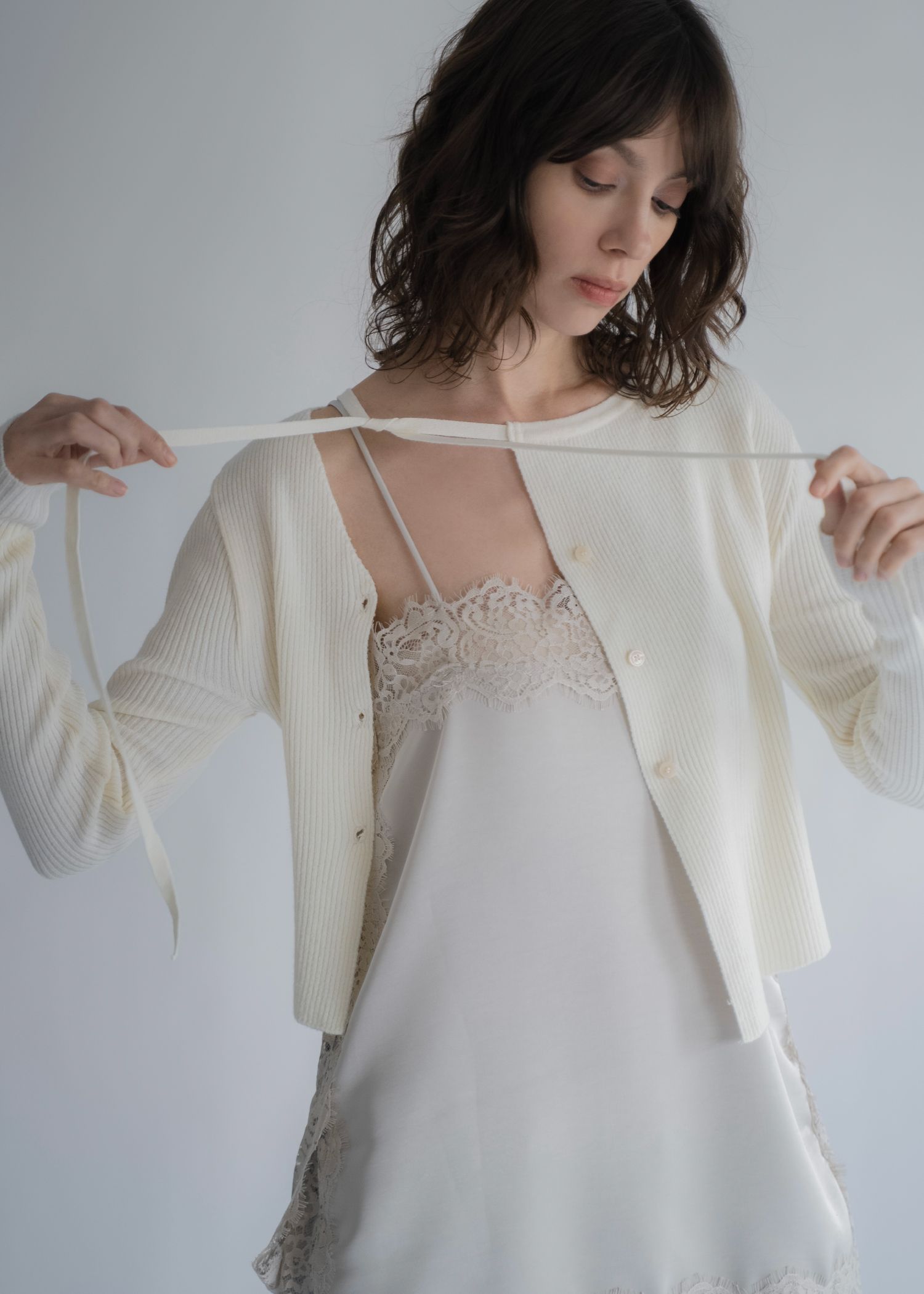 asymmetry decollete knit cardigan