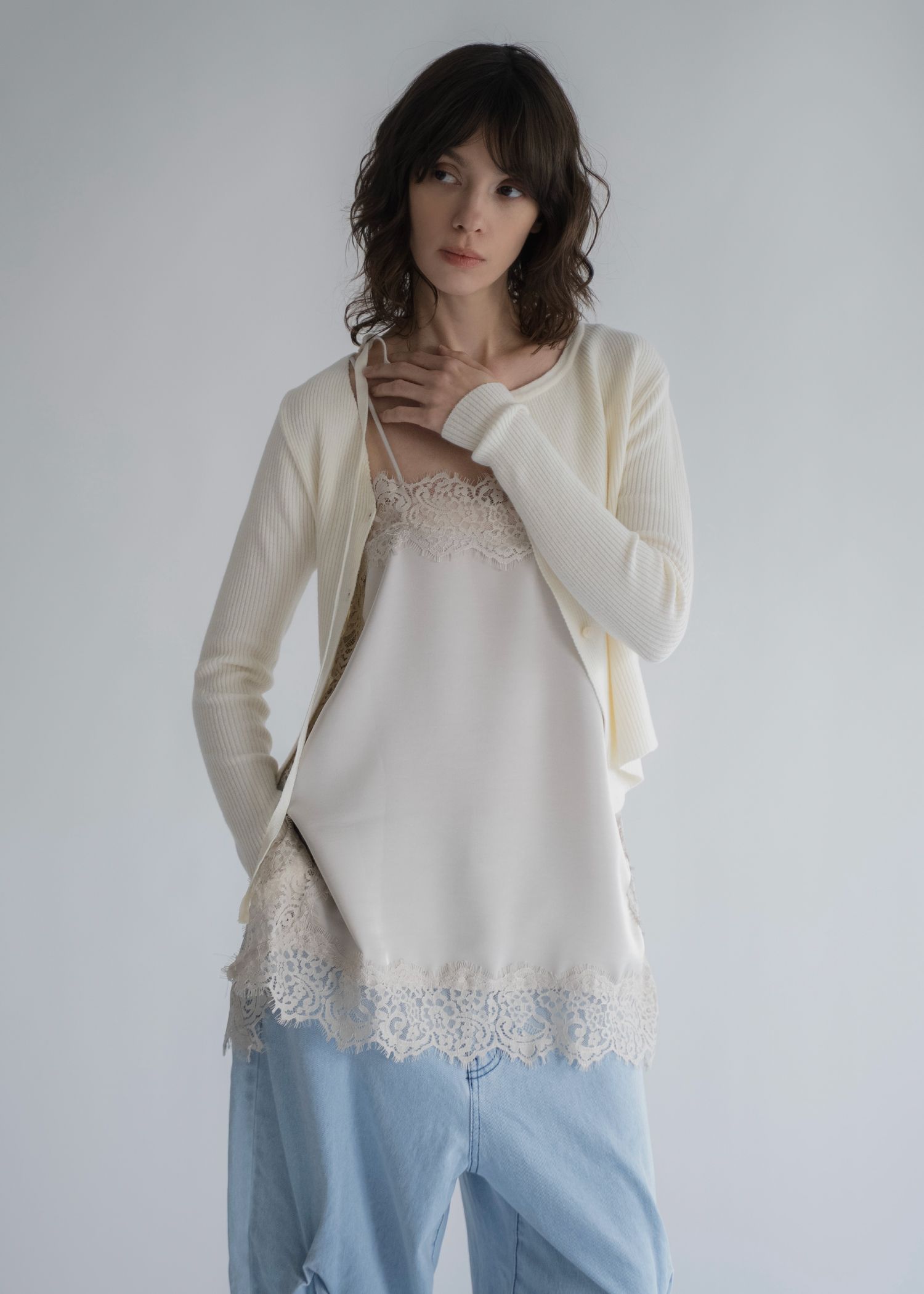 asymmetry decollete knit cardigan