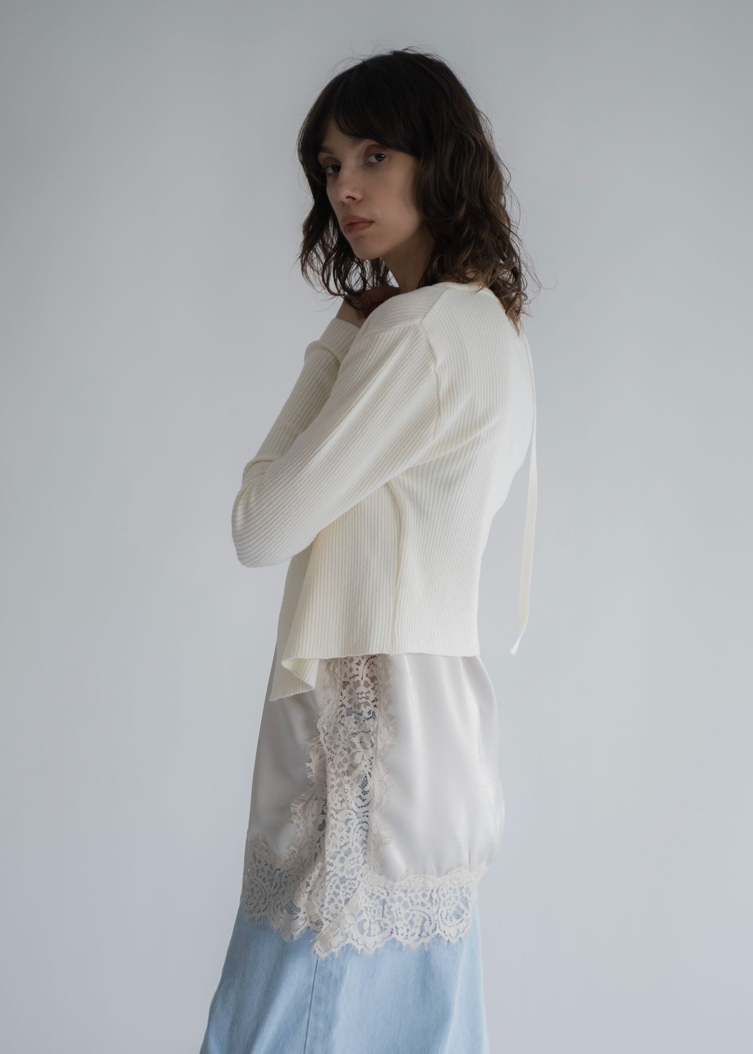 asymmetry decollete knit cardigan