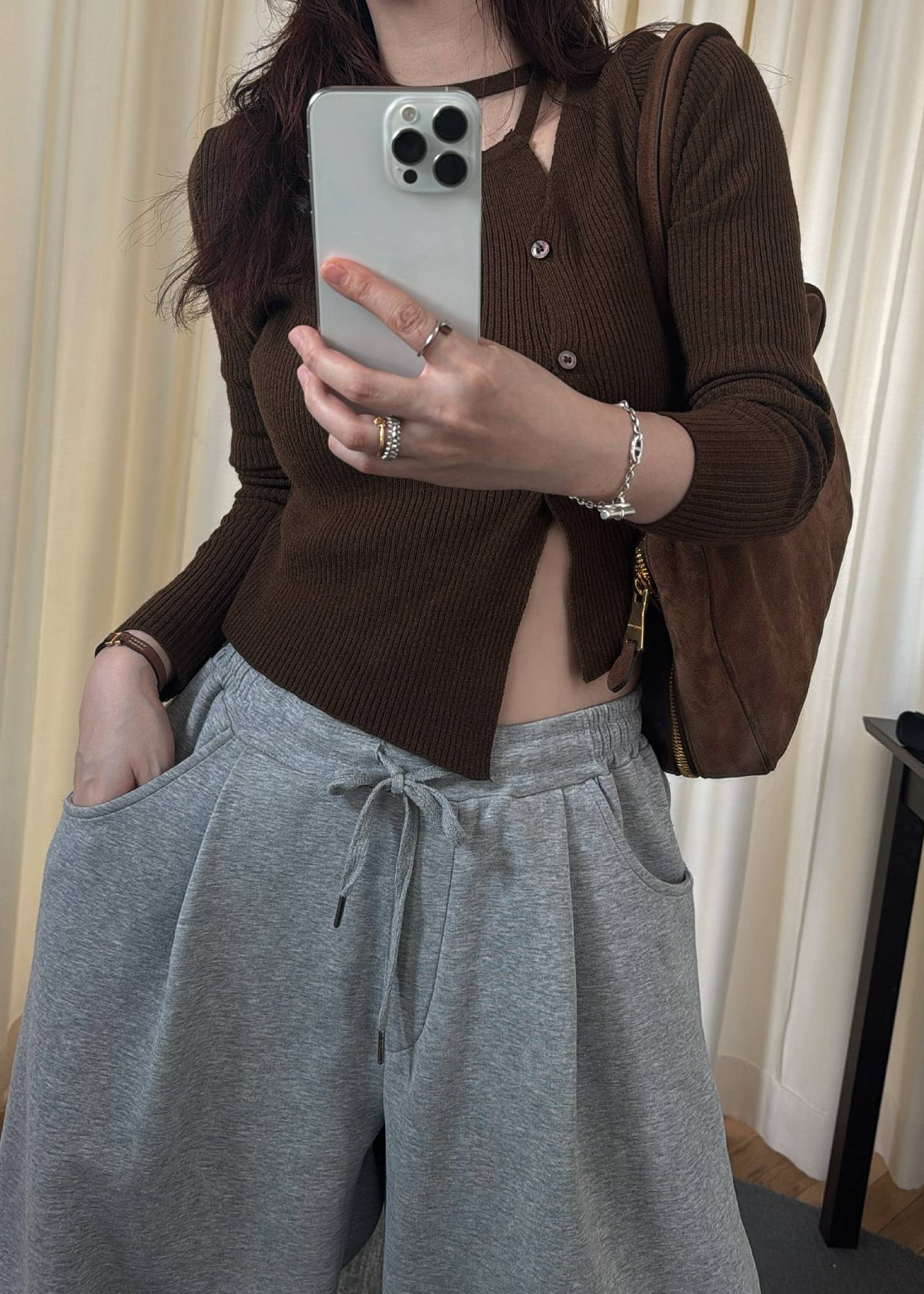 asymmetry decollete knit cardigan