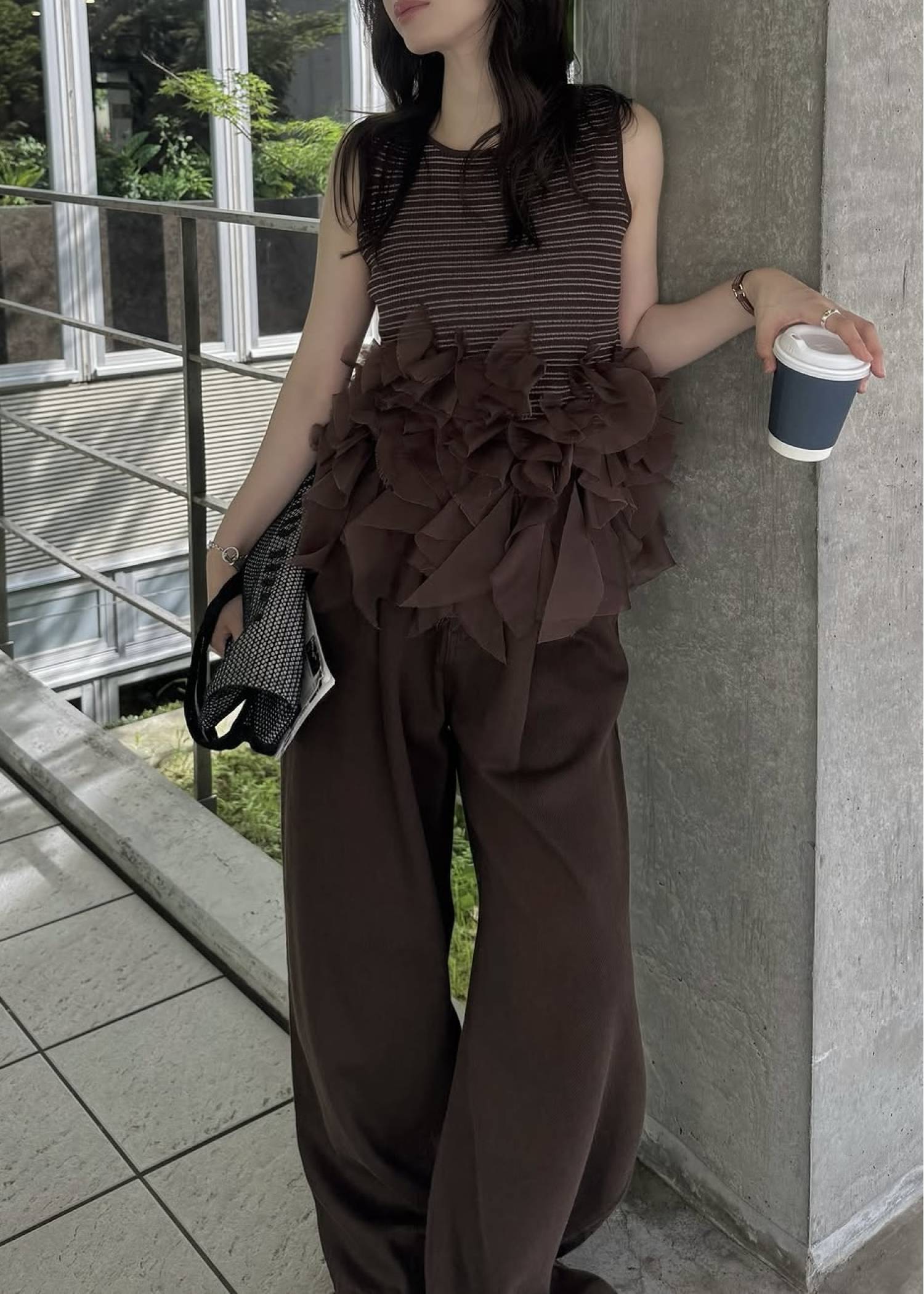 gradation frill no sleeve knit