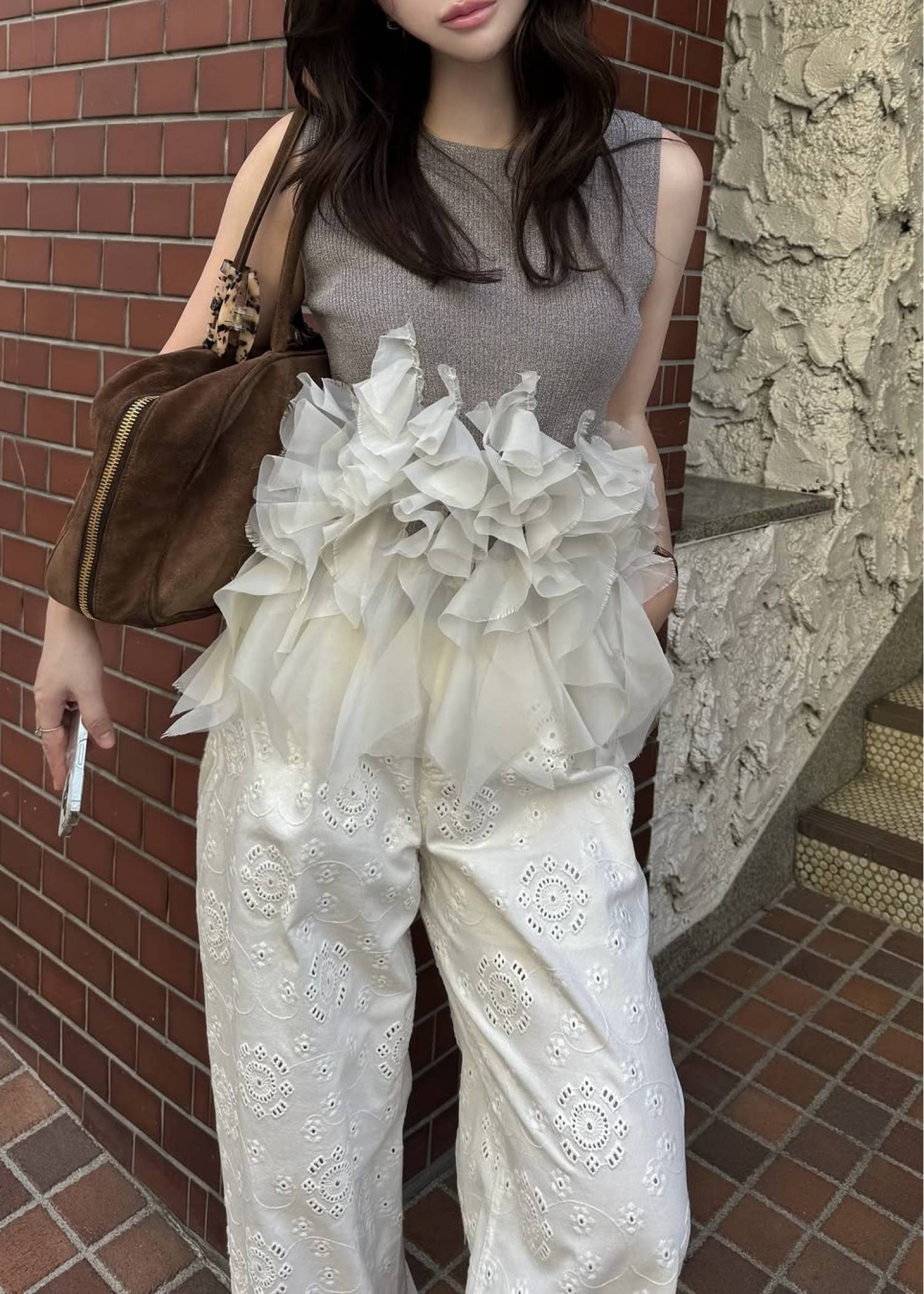 gradation frill no sleeve knit