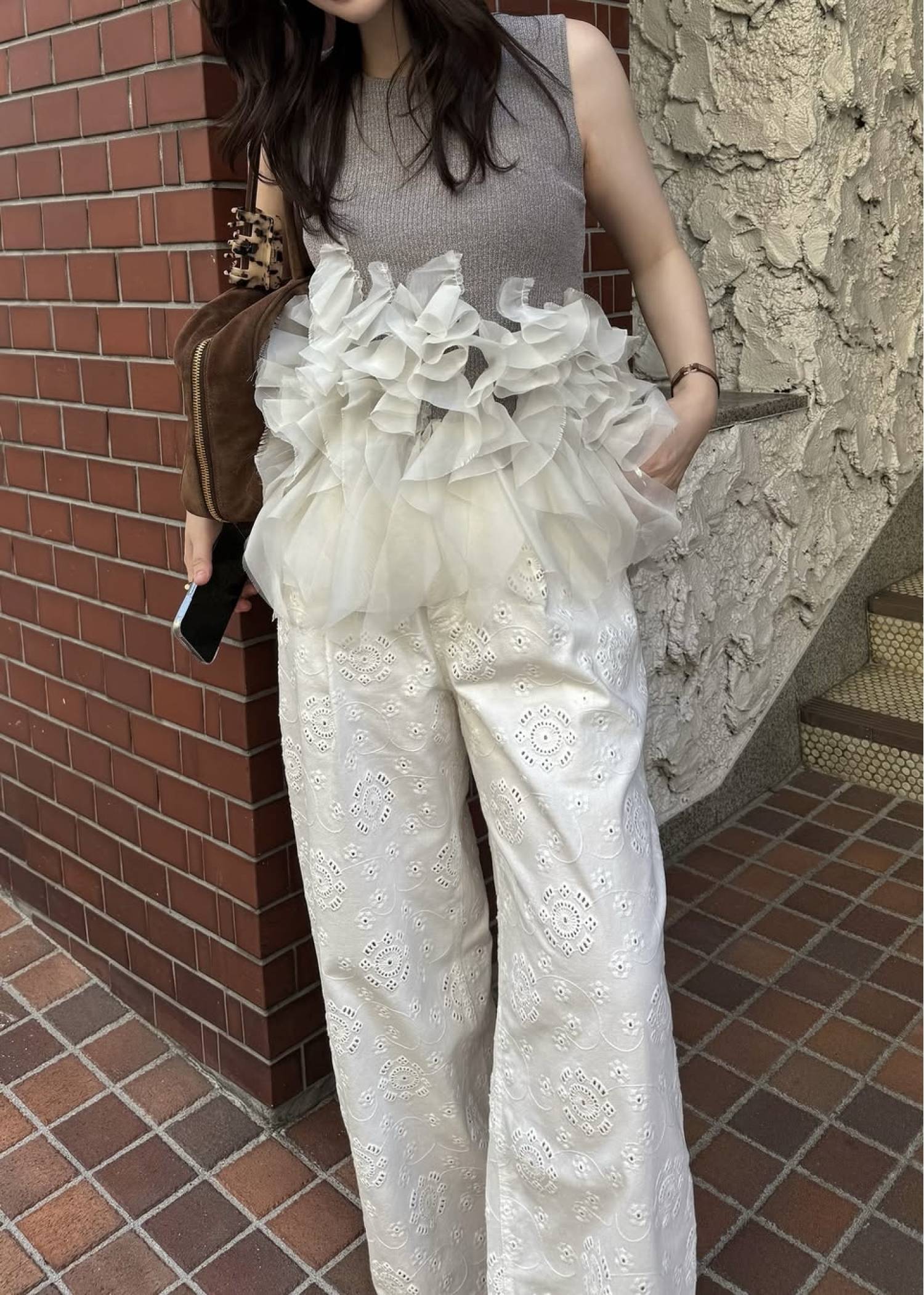 gradation frill no sleeve knit
