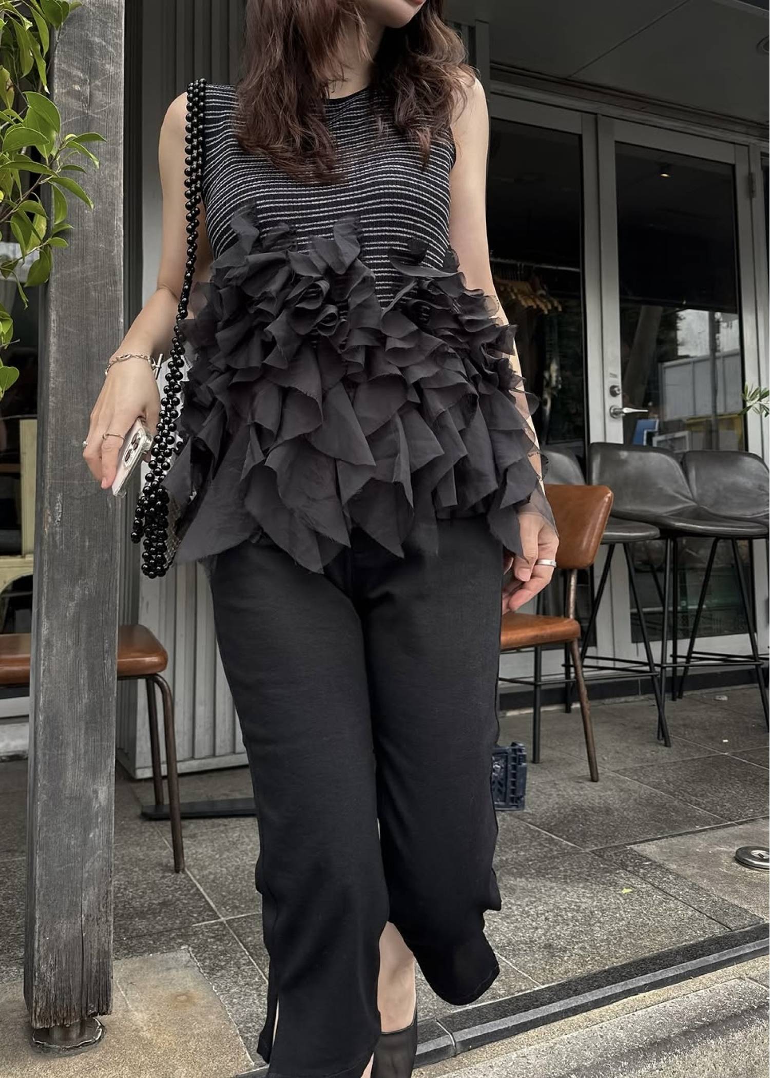 gradation frill no sleeve knit