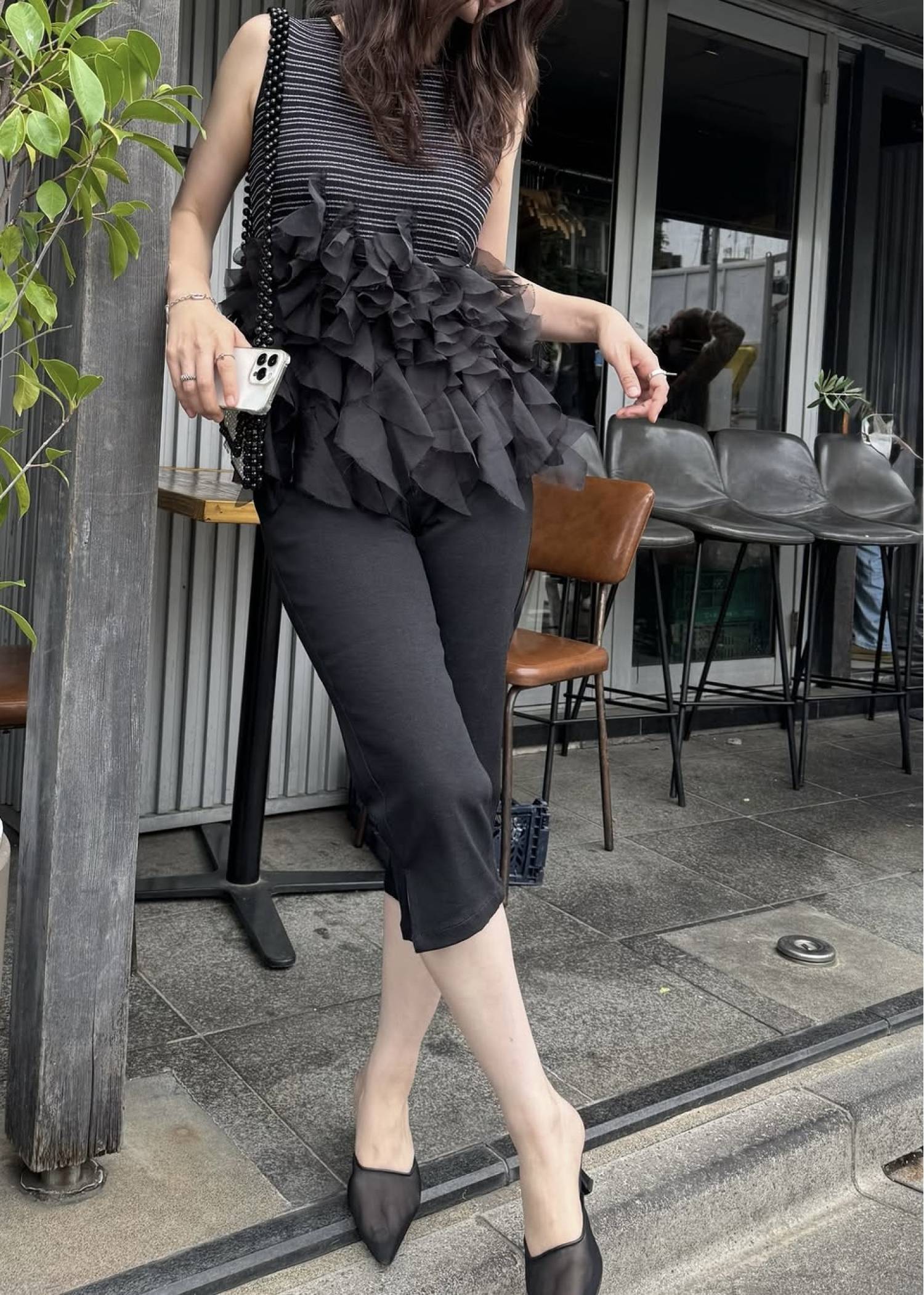 gradation frill no sleeve knit