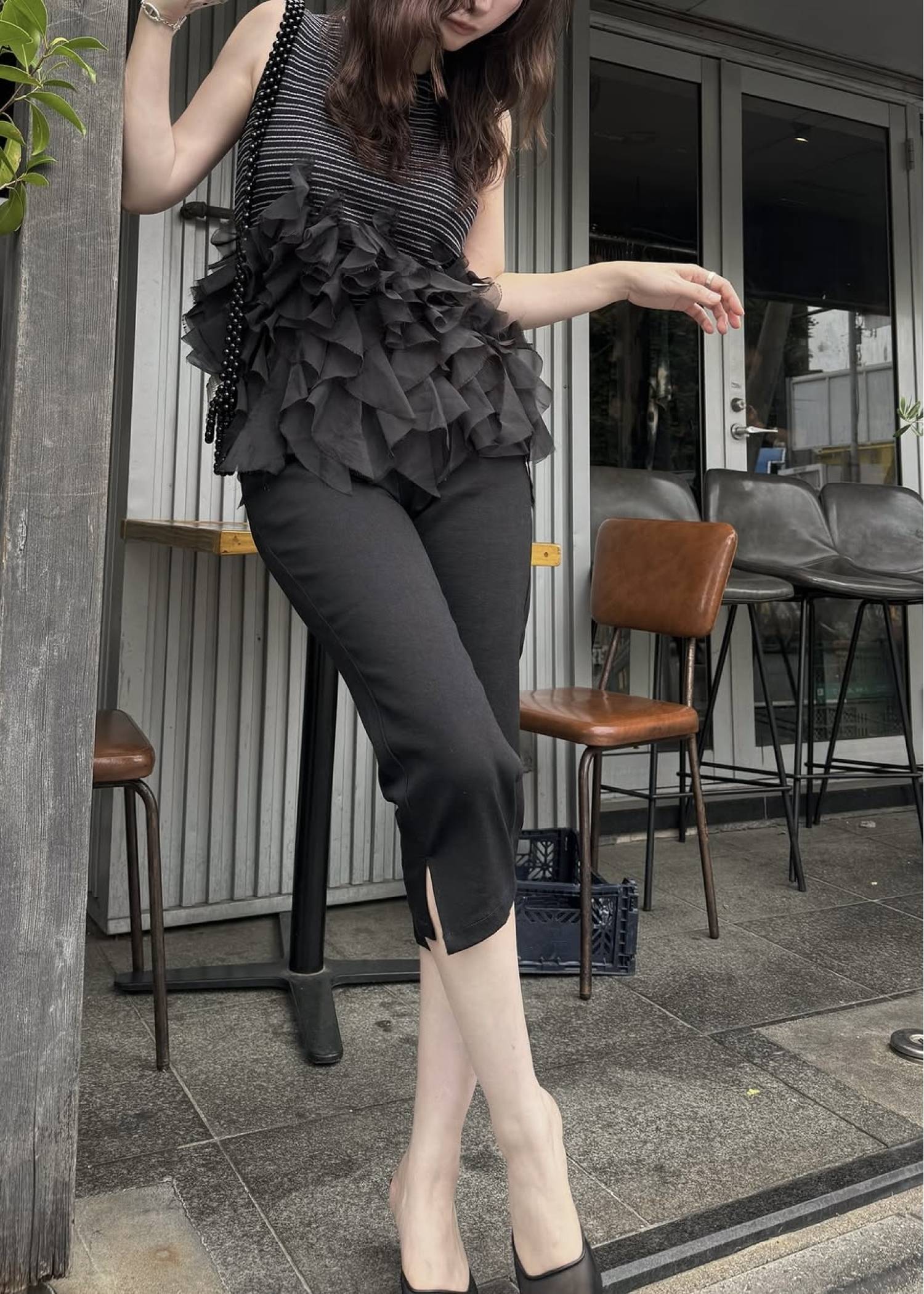 gradation frill no sleeve knit