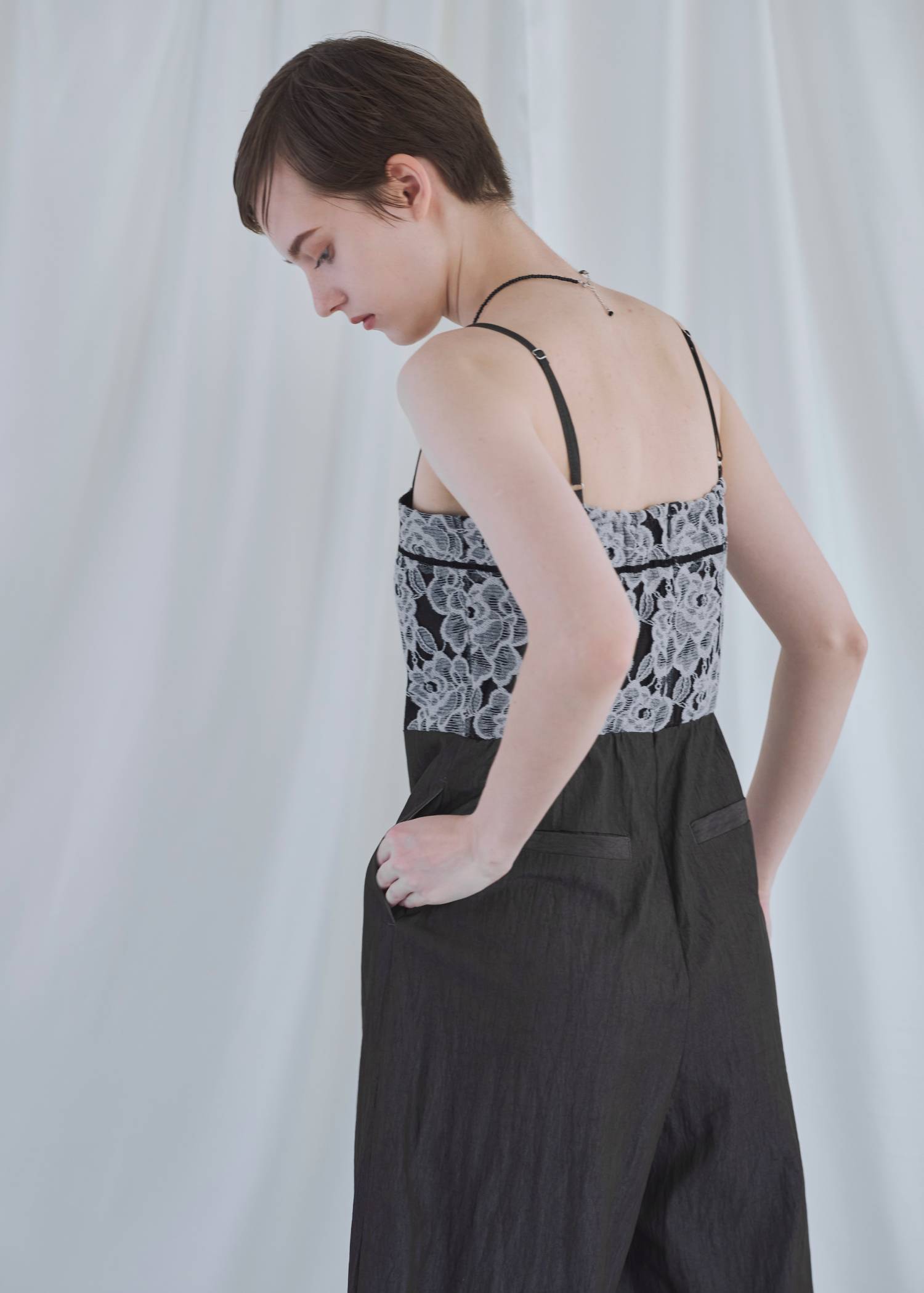 patchwork lace curve silhouette all-in-one