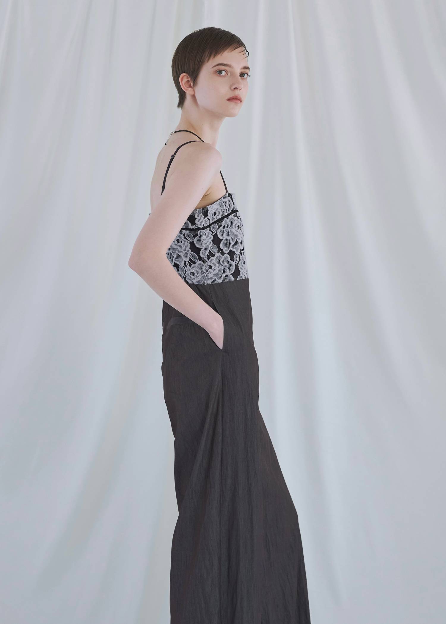 patchwork lace curve silhouette all-in-one