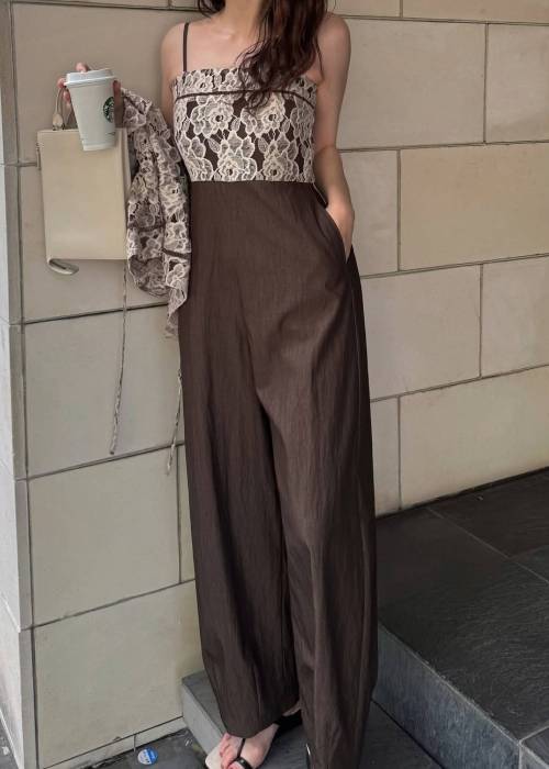 patchwork lace curve silhouette all-in-one