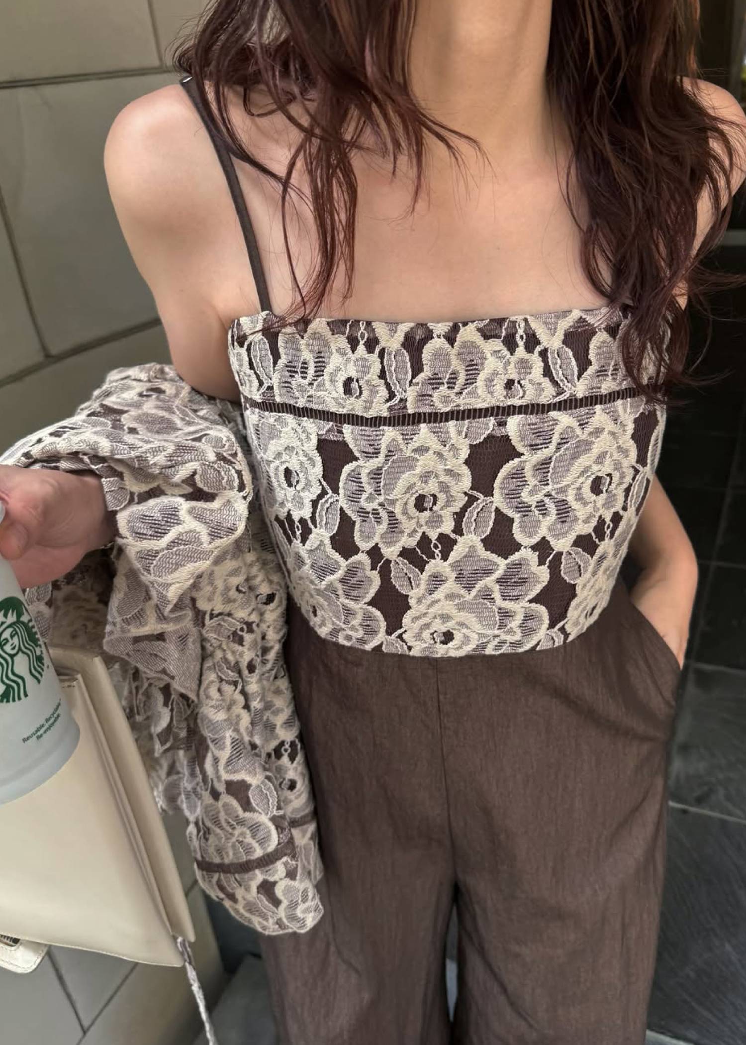 patchwork lace curve silhouette all-in-one