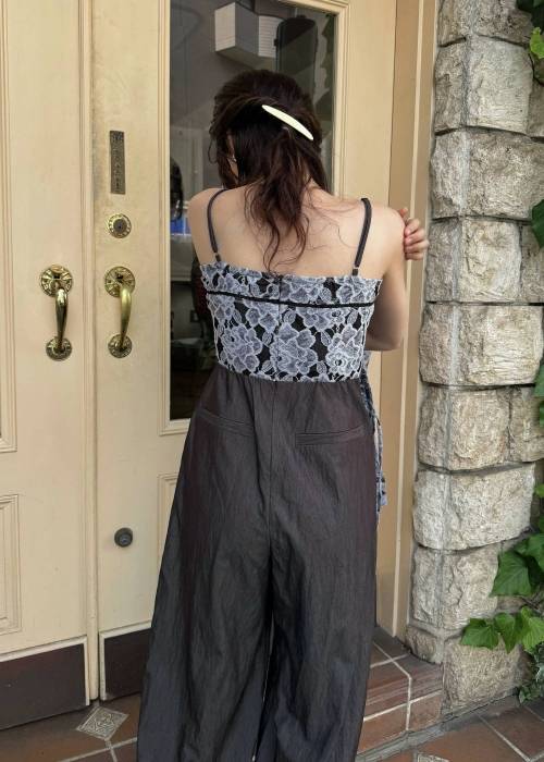 patchwork lace curve silhouette all-in-one