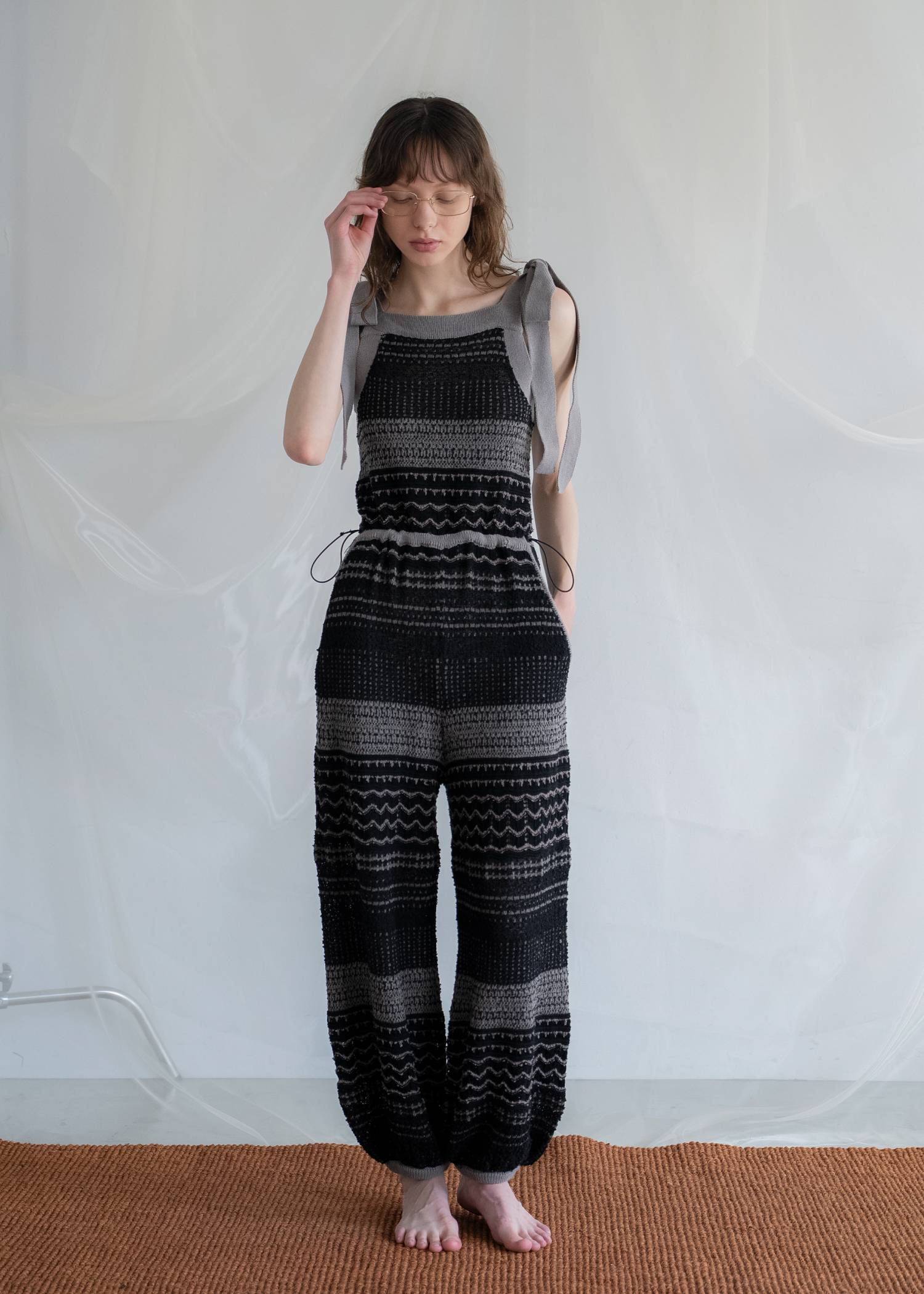 at random geometric pattern knit all-in-one