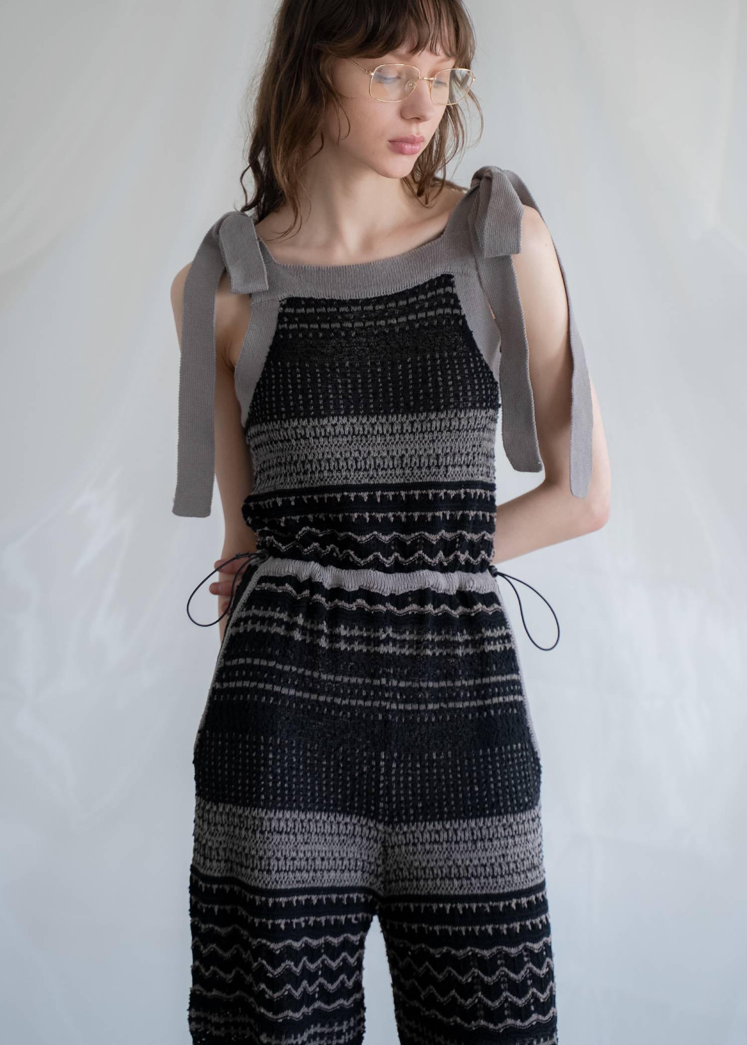 at random geometric pattern knit all-in-one