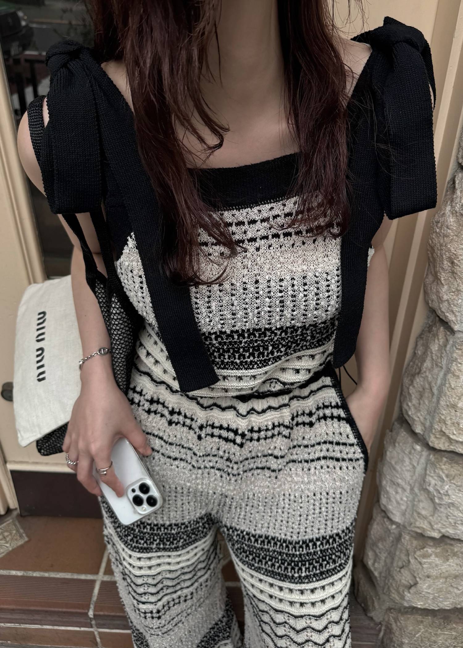 at random geometric pattern knit all-in-one