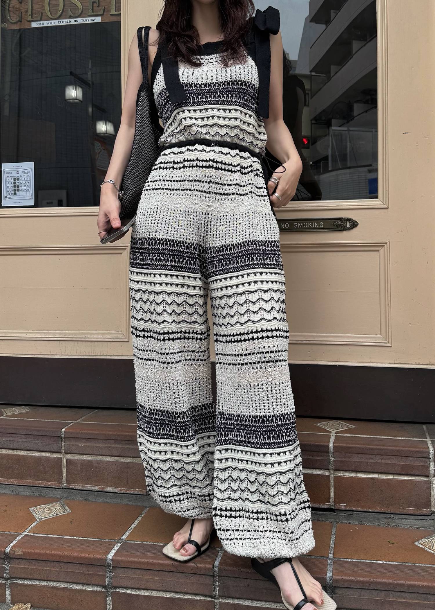 at random geometric pattern knit all-in-one