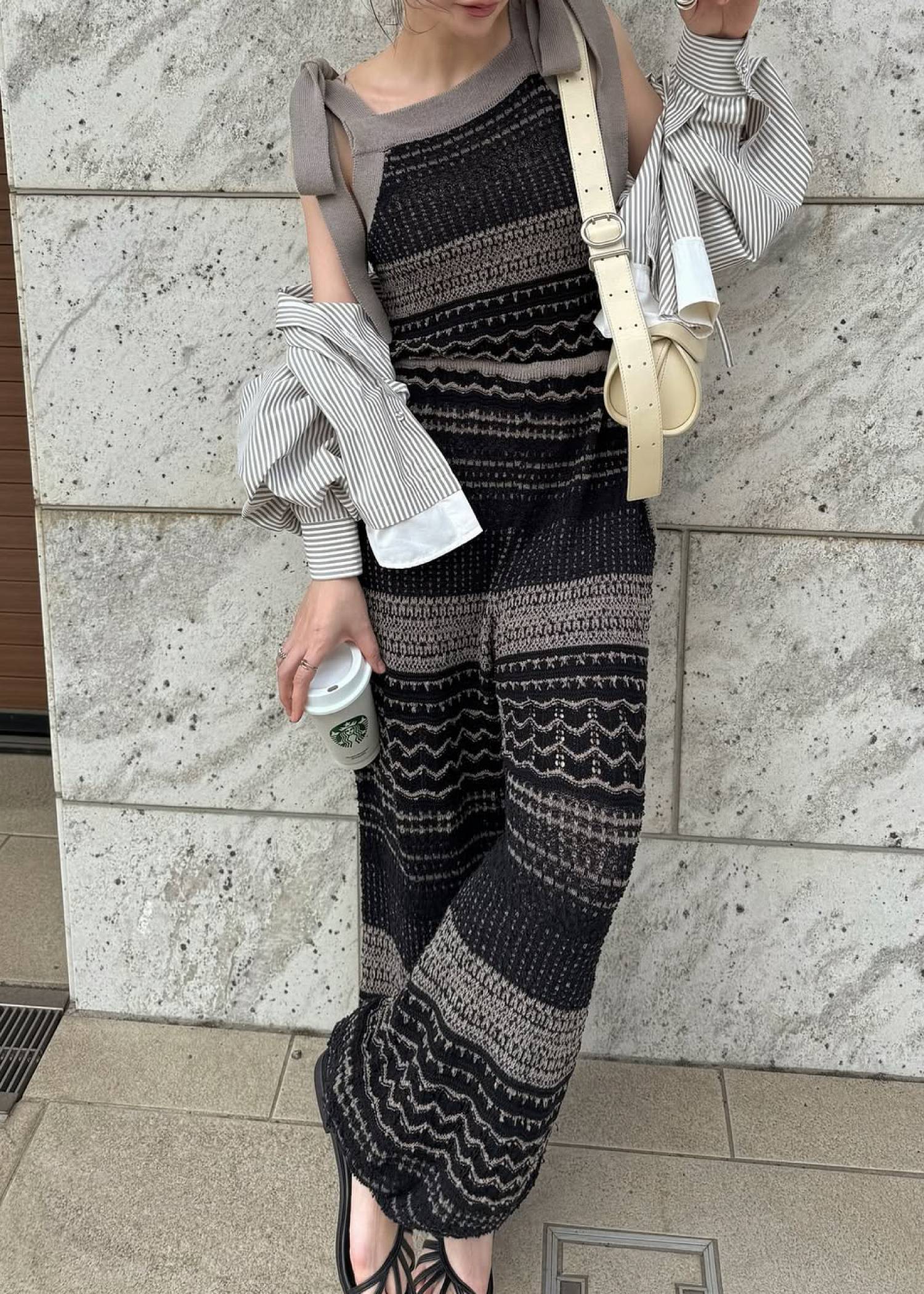 at random geometric pattern knit all-in-one