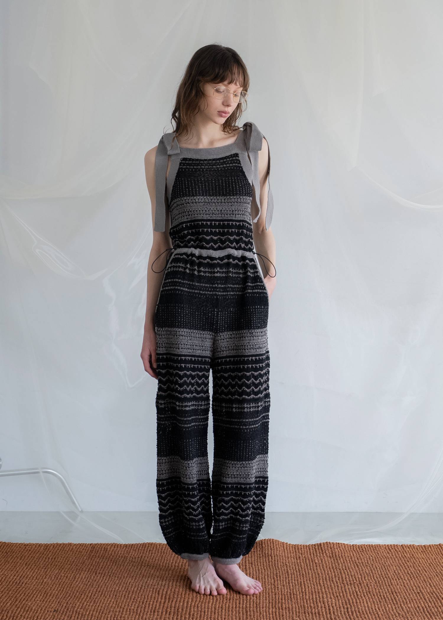 at random geometric pattern knit all-in-one