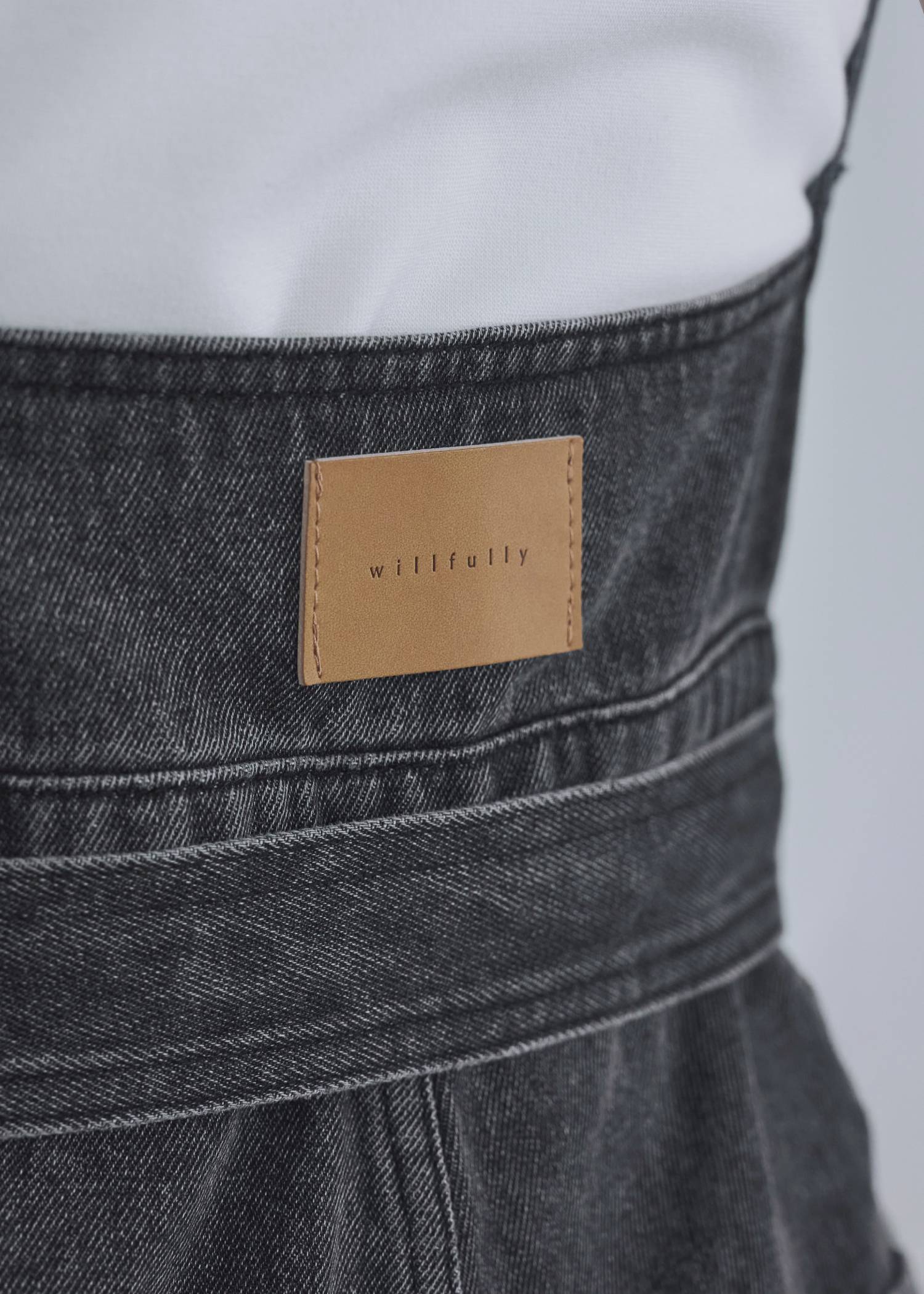 denim tapered ribbon salopette