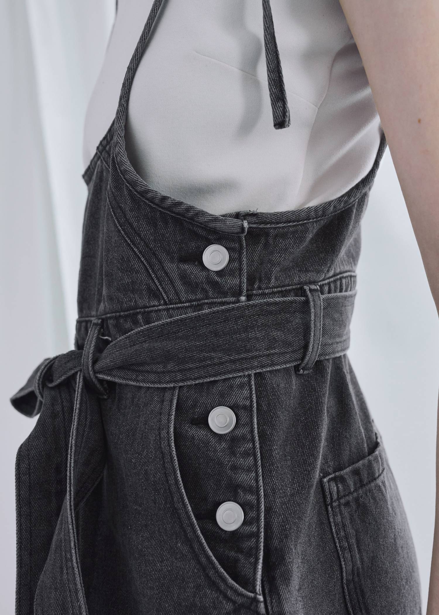 denim tapered ribbon salopette