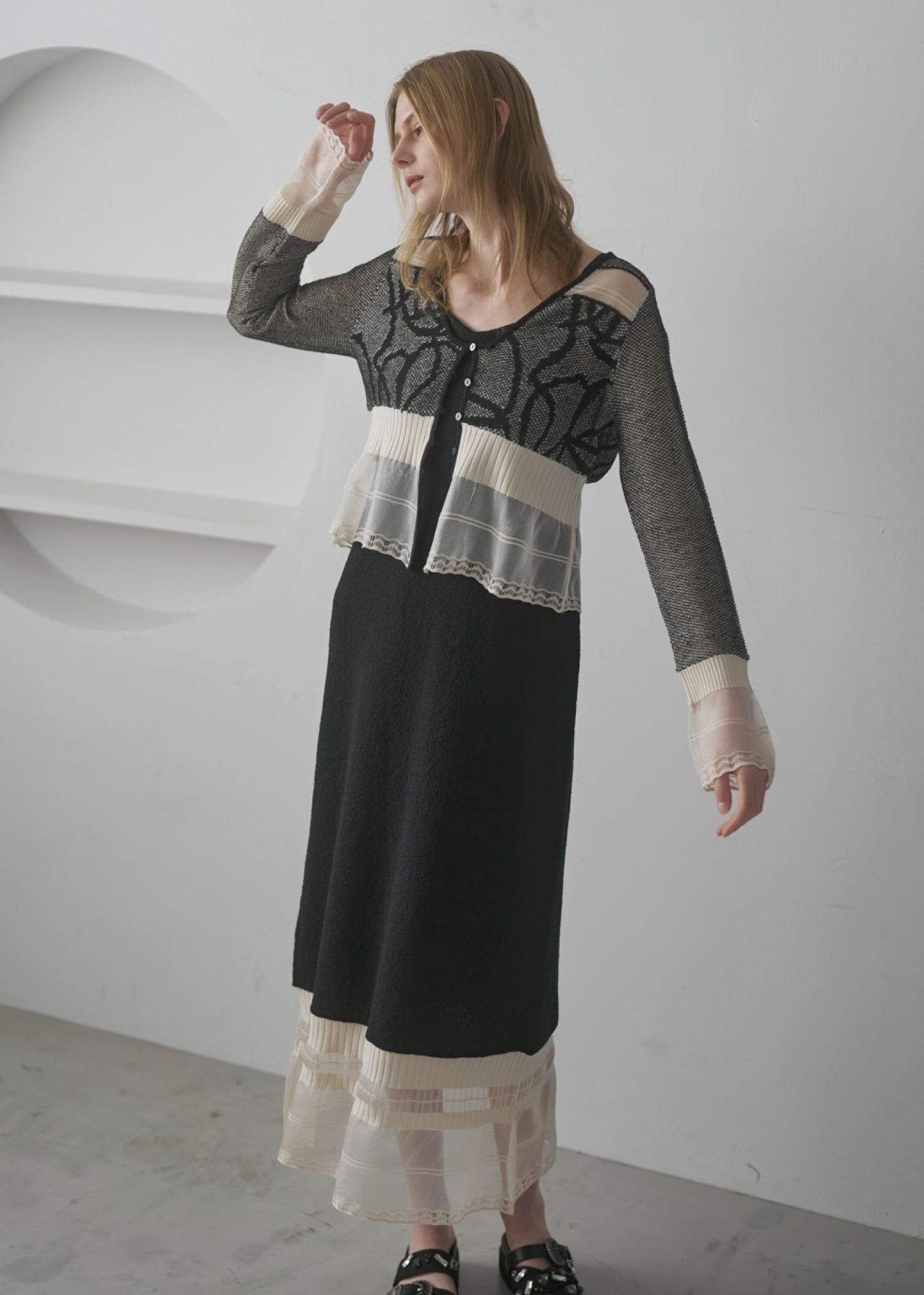 hem sheer jacquard knit cami OP