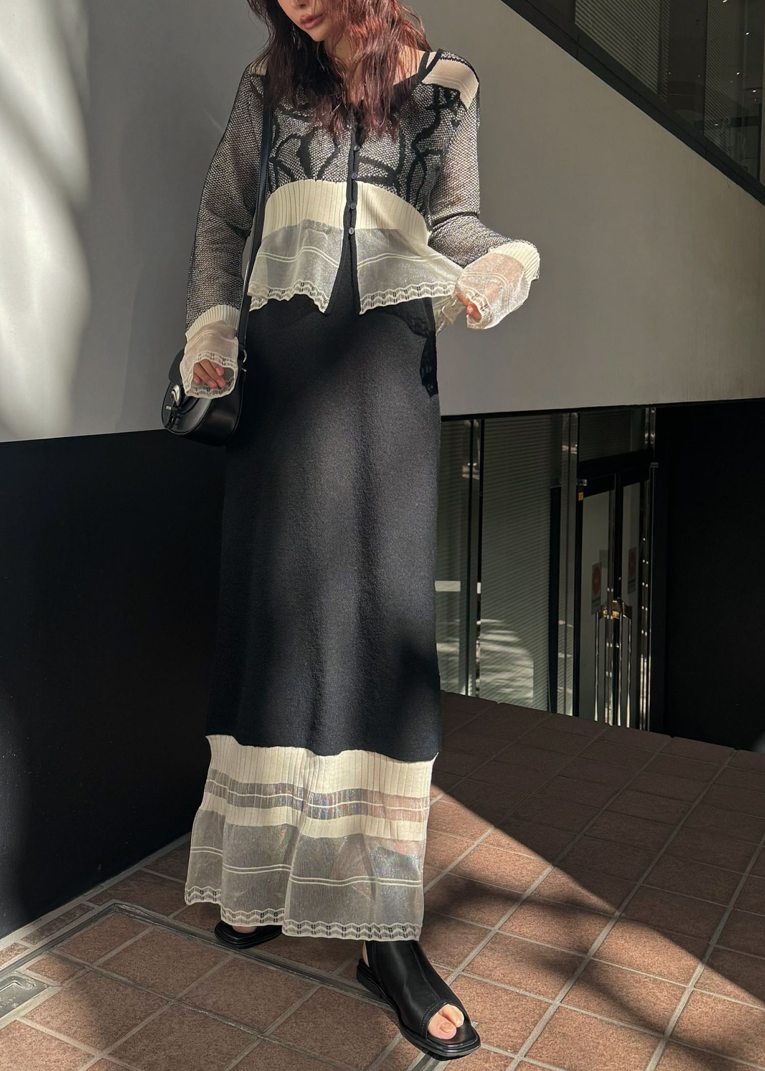 hem sheer jacquard knit cami OP