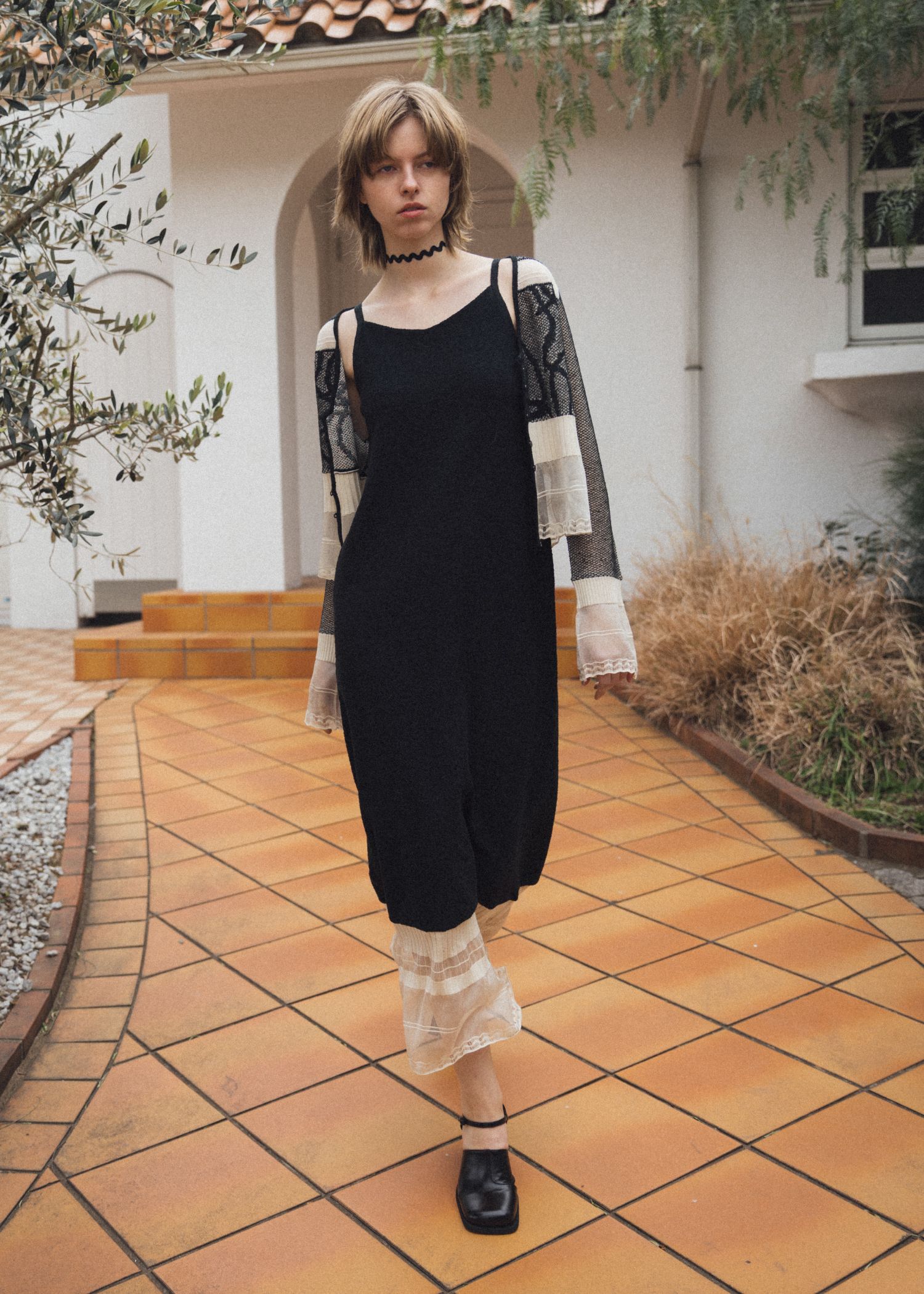 hem sheer jacquard knit cami OP