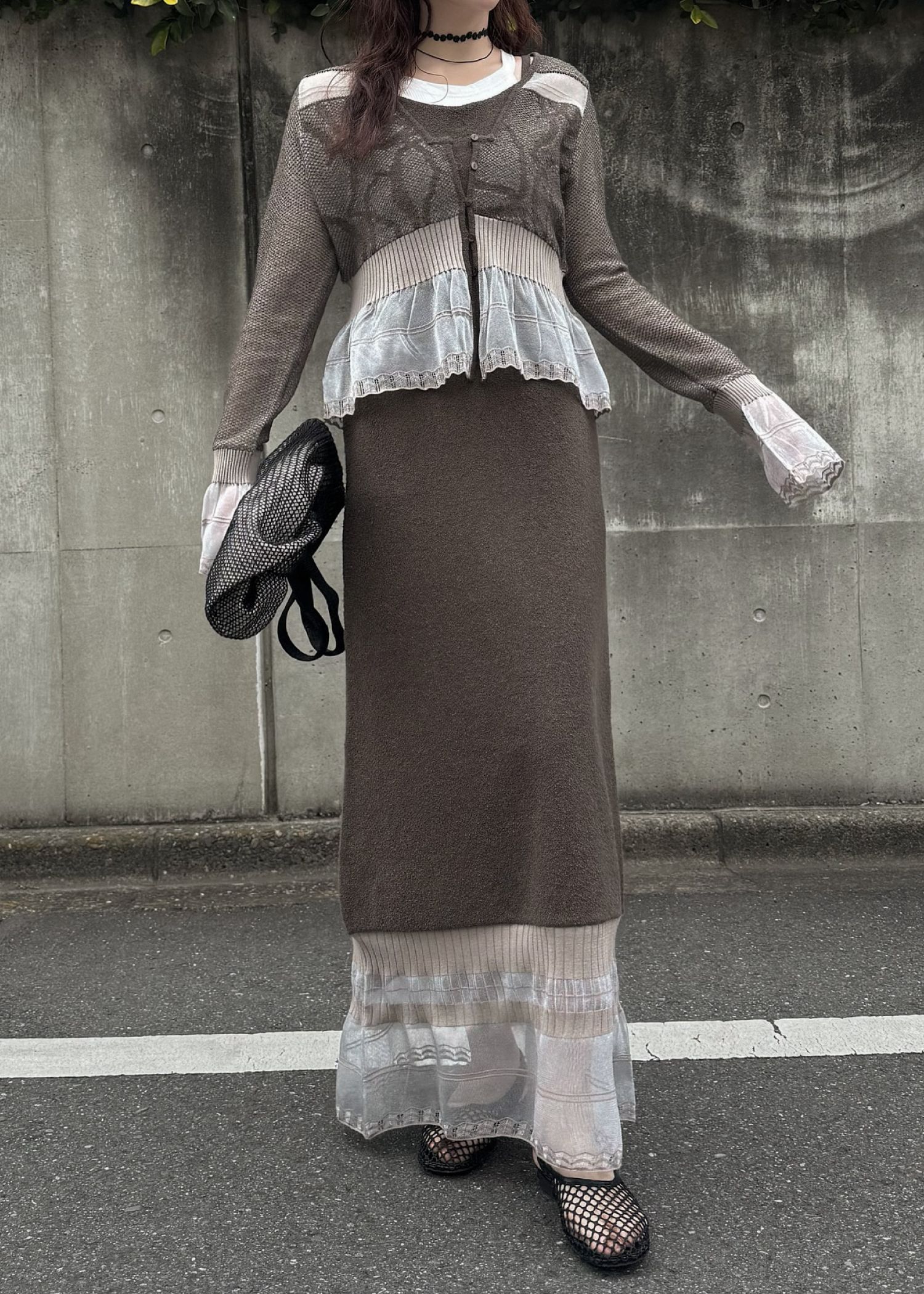 hem sheer jacquard knit cami OP