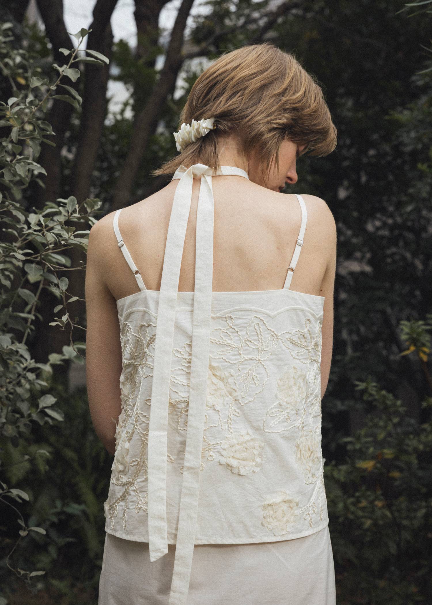 flower cord embroidery layered cami OP