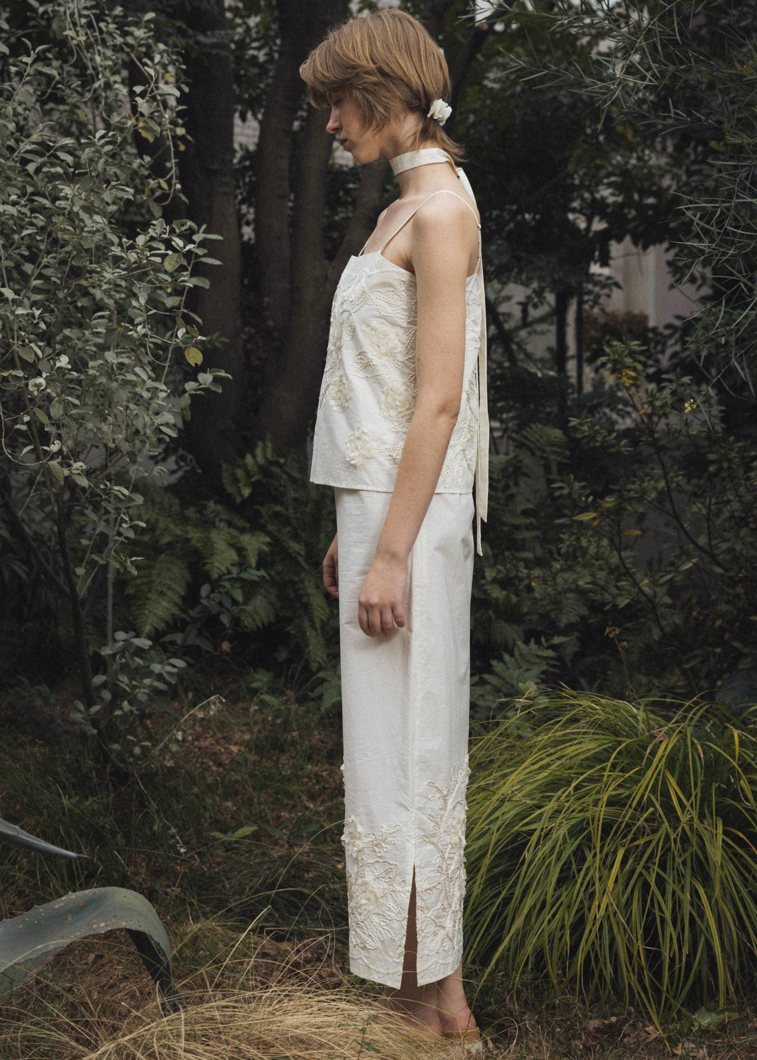 flower cord embroidery layered cami OP