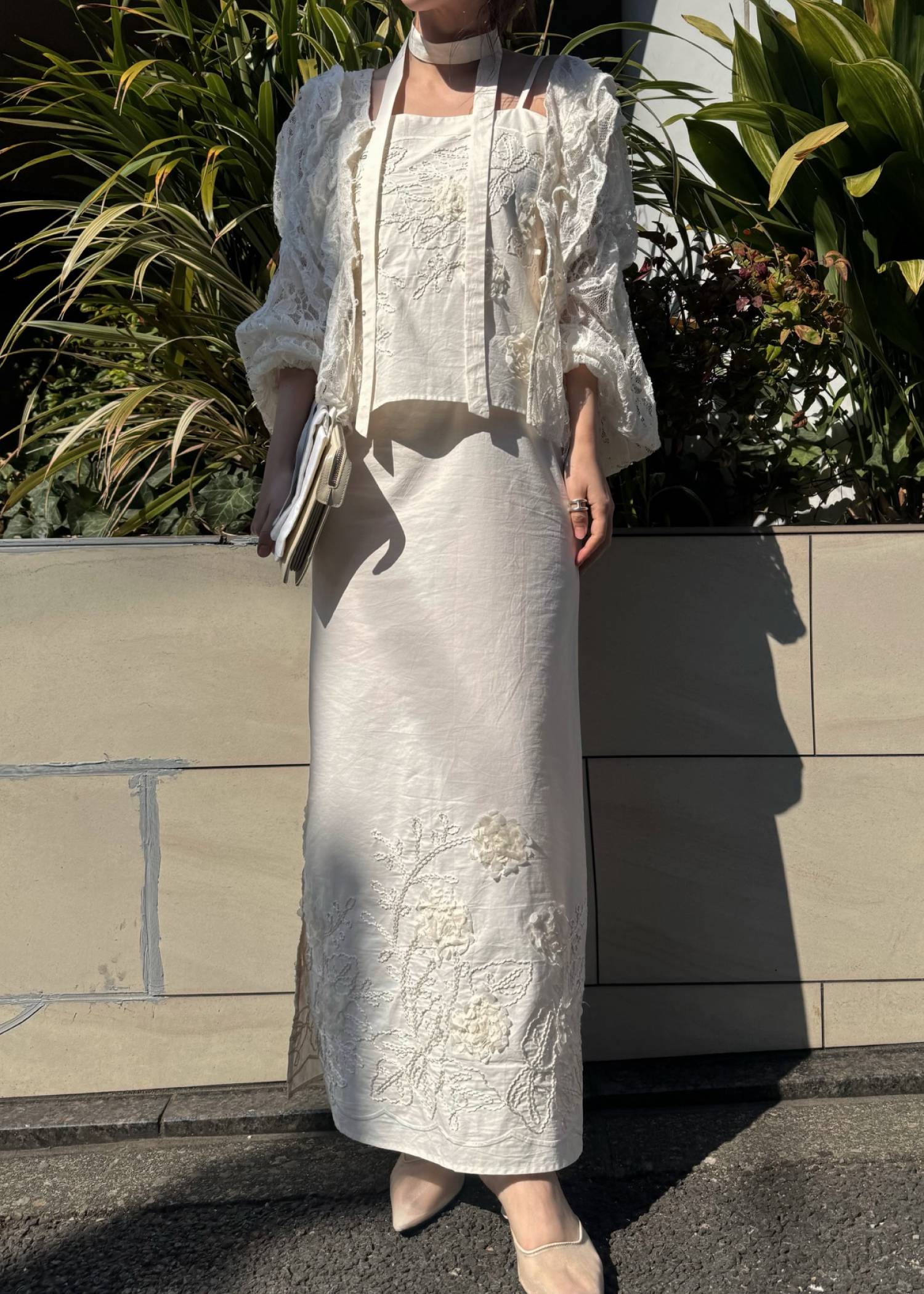 flower cord embroidery layered cami OP