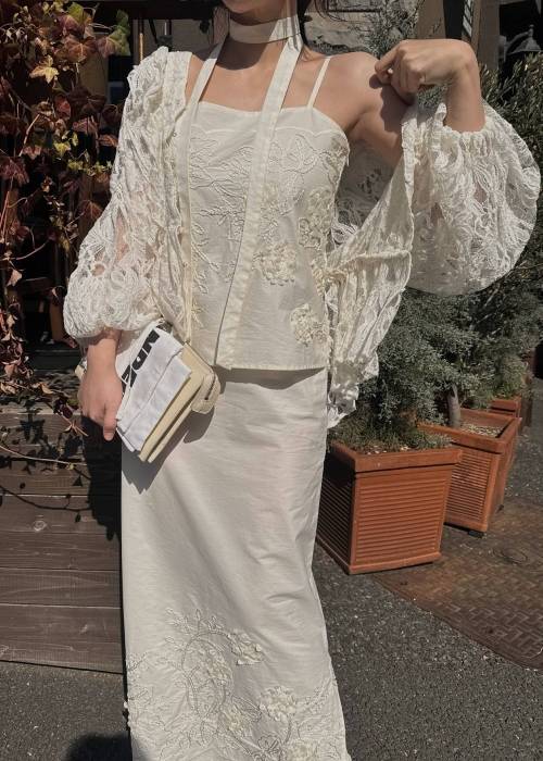 flower cord embroidery layered cami OP